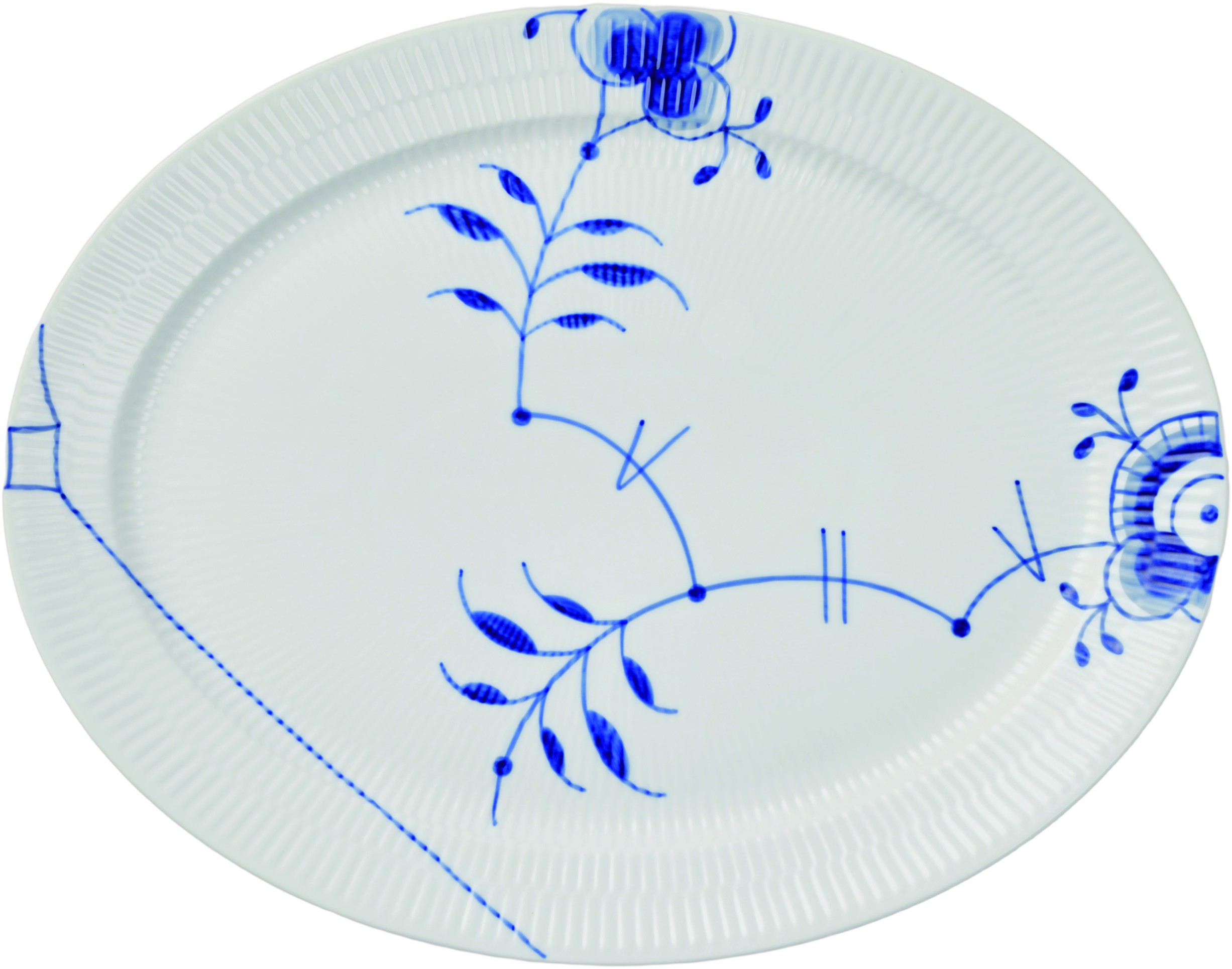 Blå Mega Riflet fad, 35 cm