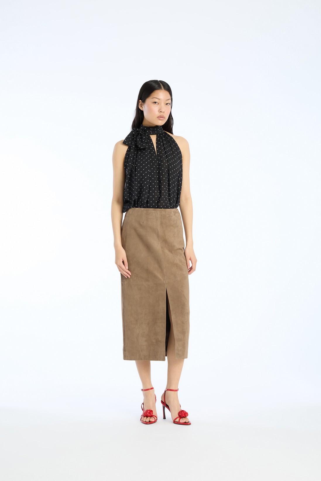 Suede Midi Pencil Skirt