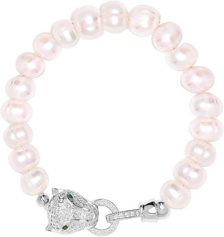 Women's Pearl Bracelet With Silver Panther Head