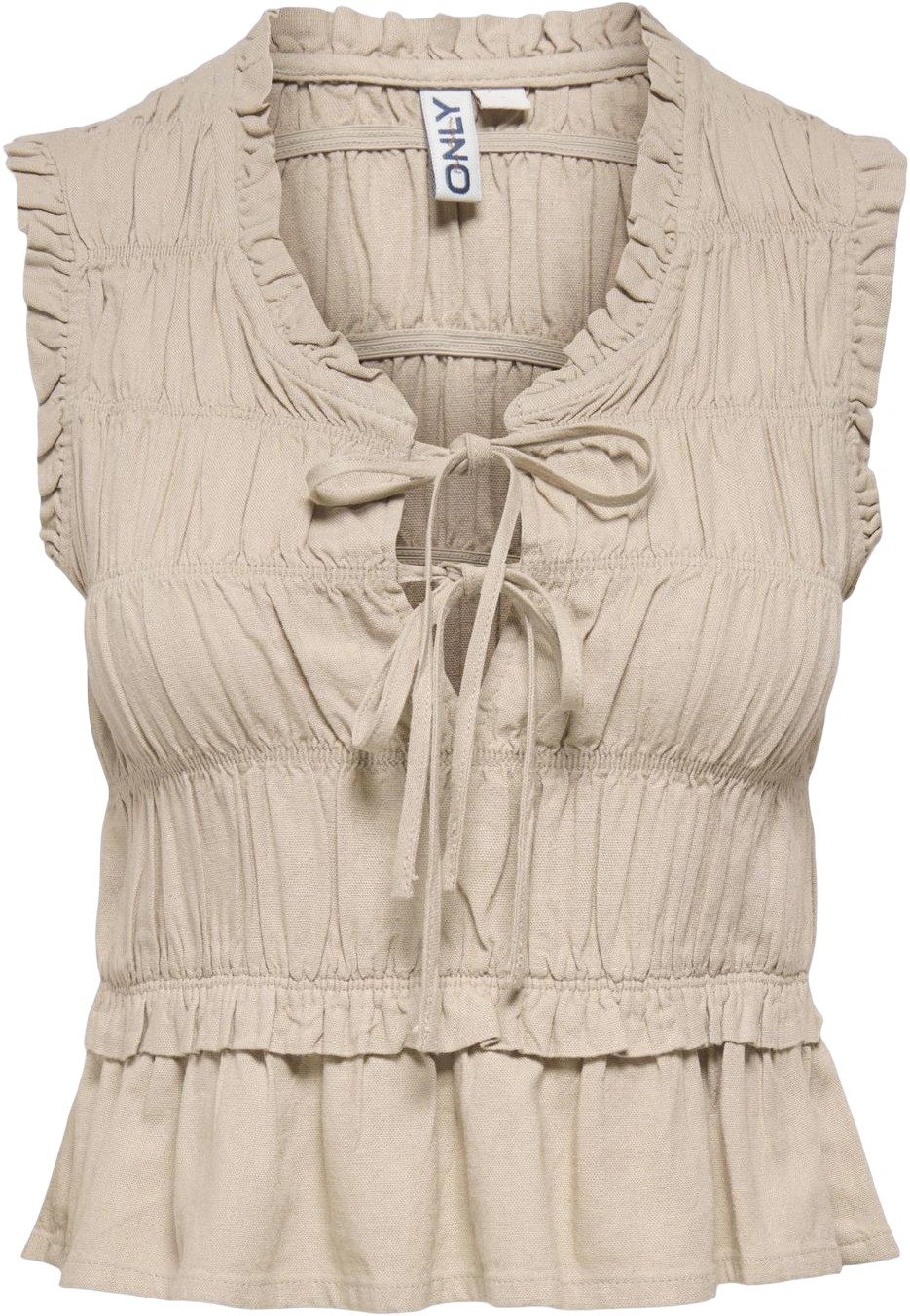 Onlgoa S/S Linen BL Frill TOP CC PN