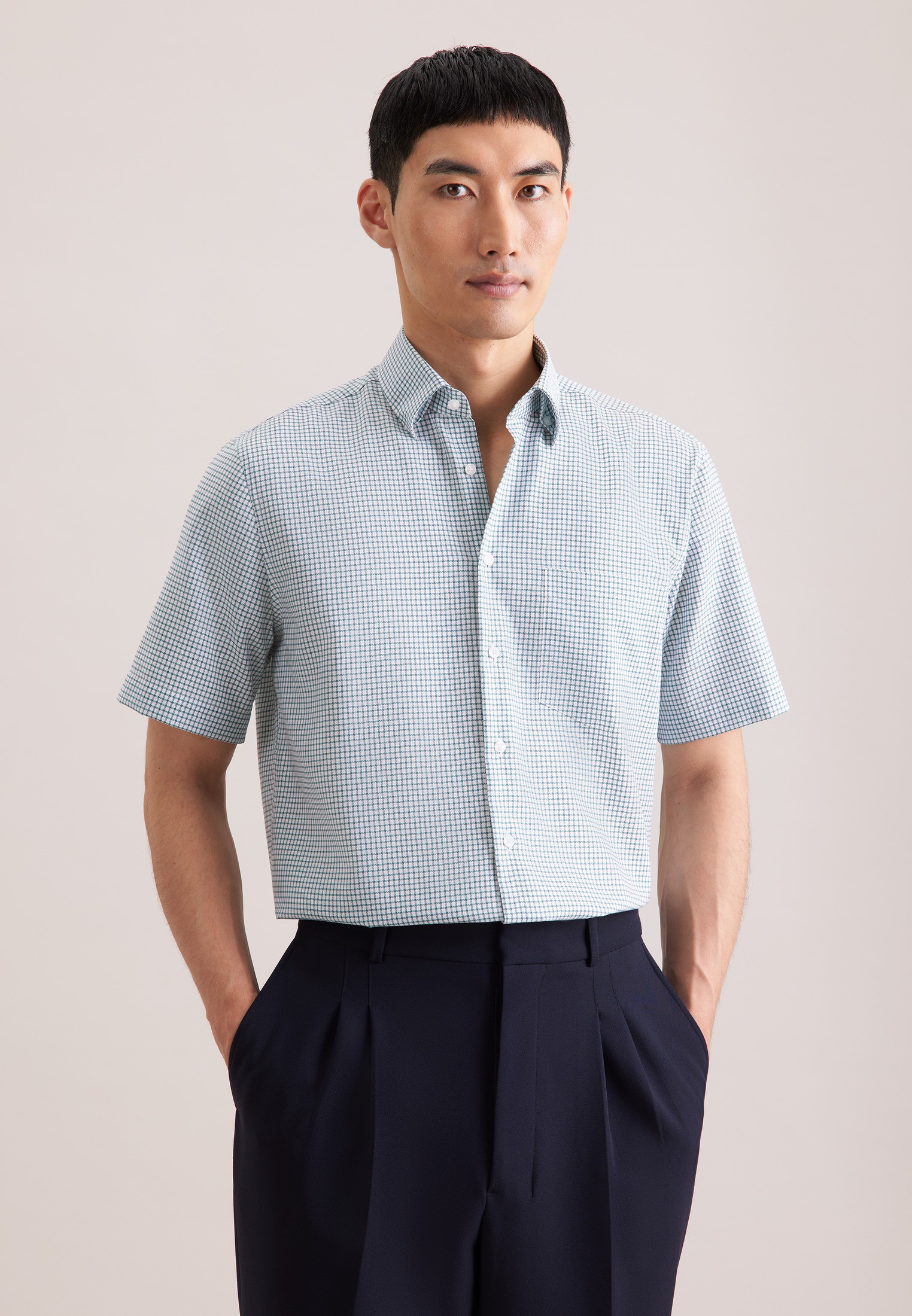 Business Shirt Regular 1/2 Coveredbutton-down-collar Check