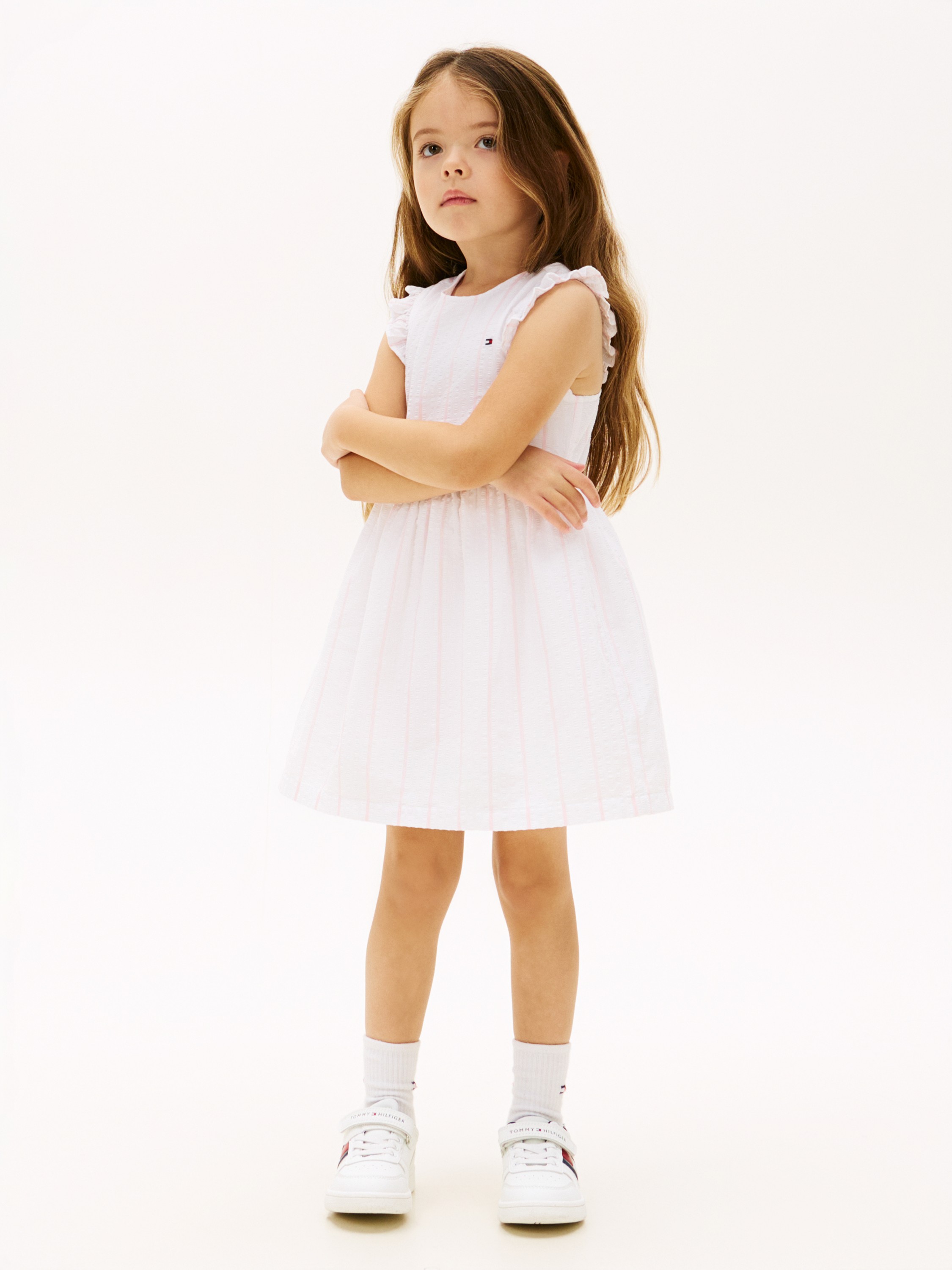 Open Back Seersucker Fit And Flare Dress