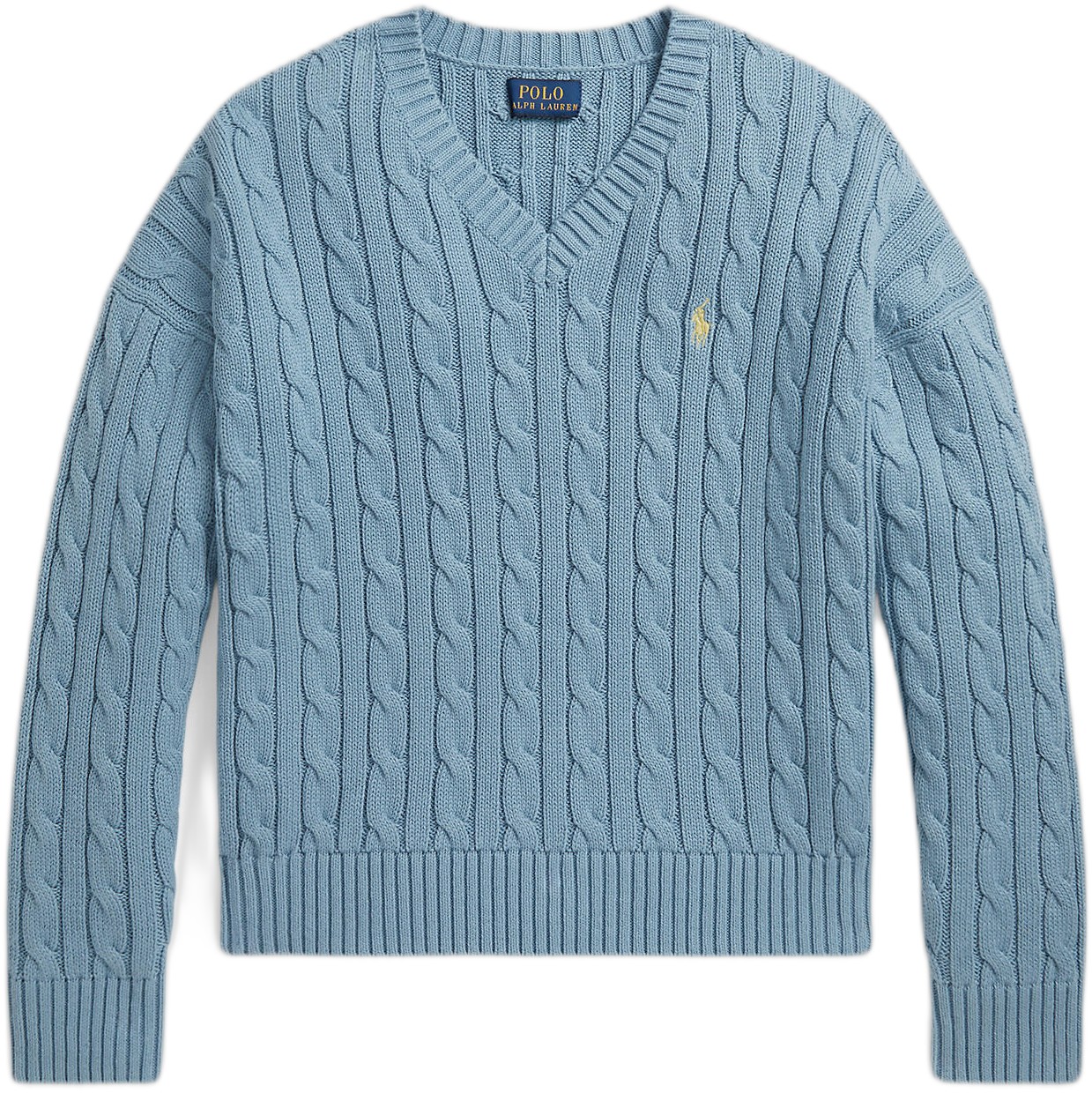 Cableknit Cotton V-neck Sweater Teens