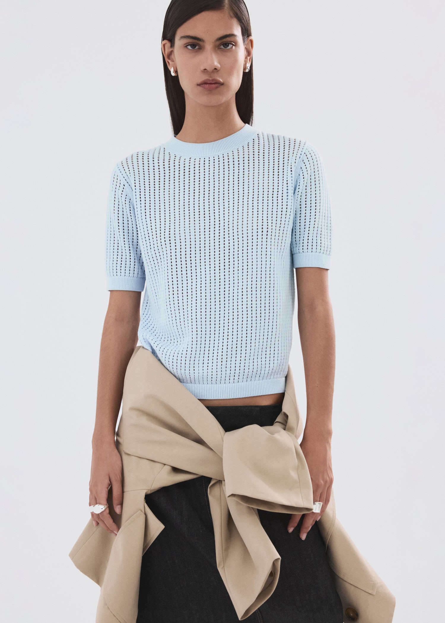 Shortsleeved Openwork Knitted Swea