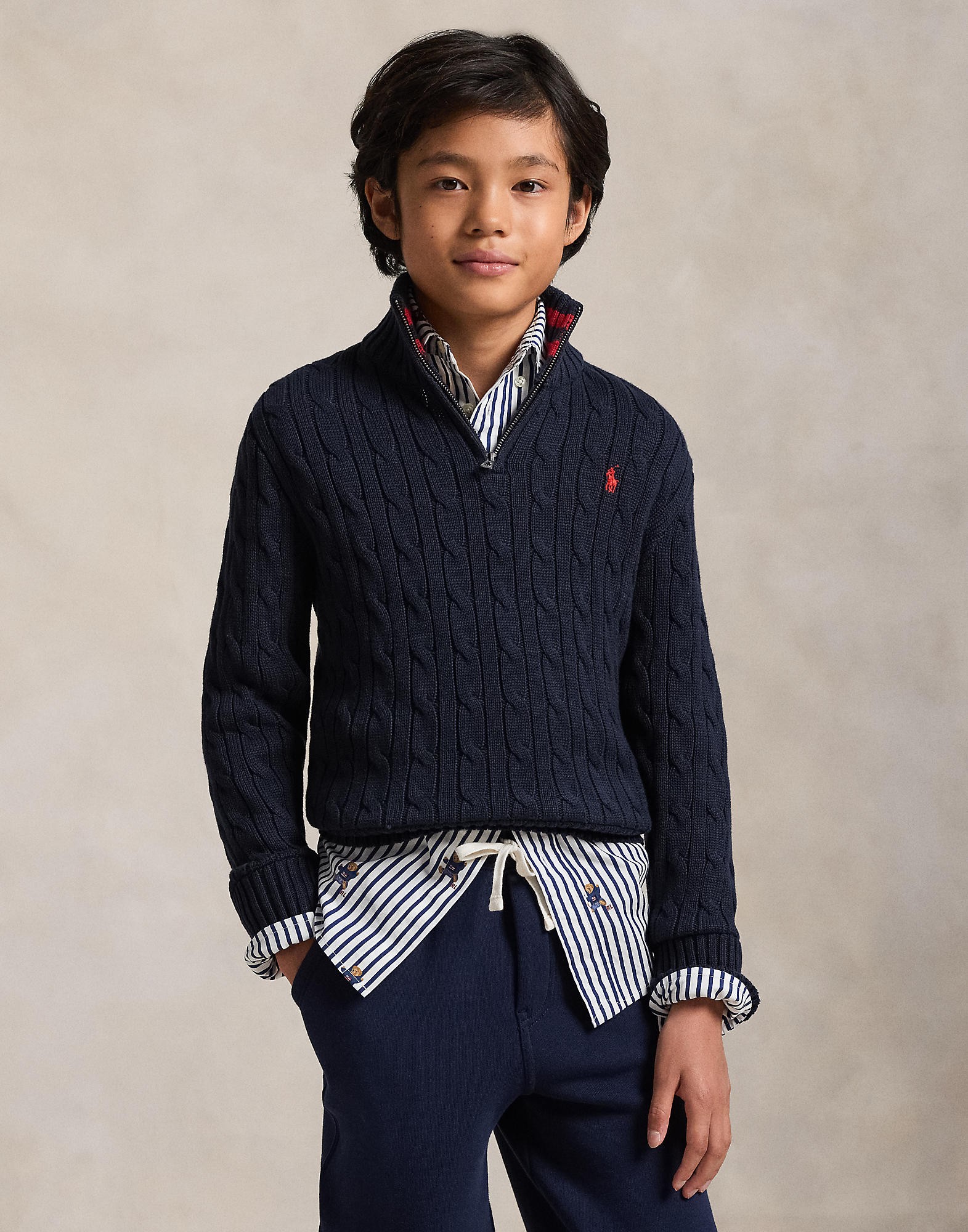 Cableknit Cotton Quarter-zip Sweater