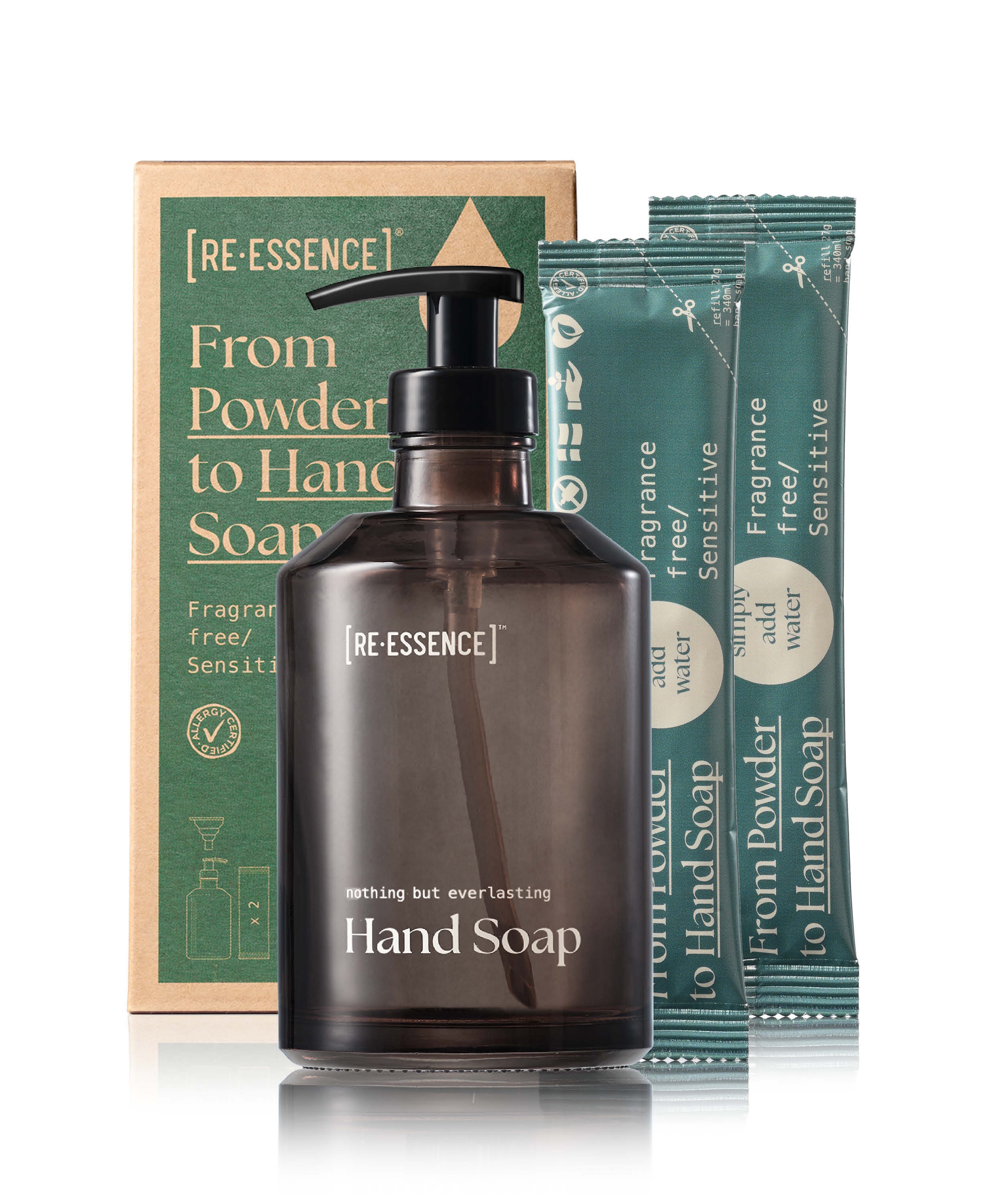 HÃ¥ndsÃ¦be Glasdispenser + 2 Refills (Parfume Fri/sensitiv)