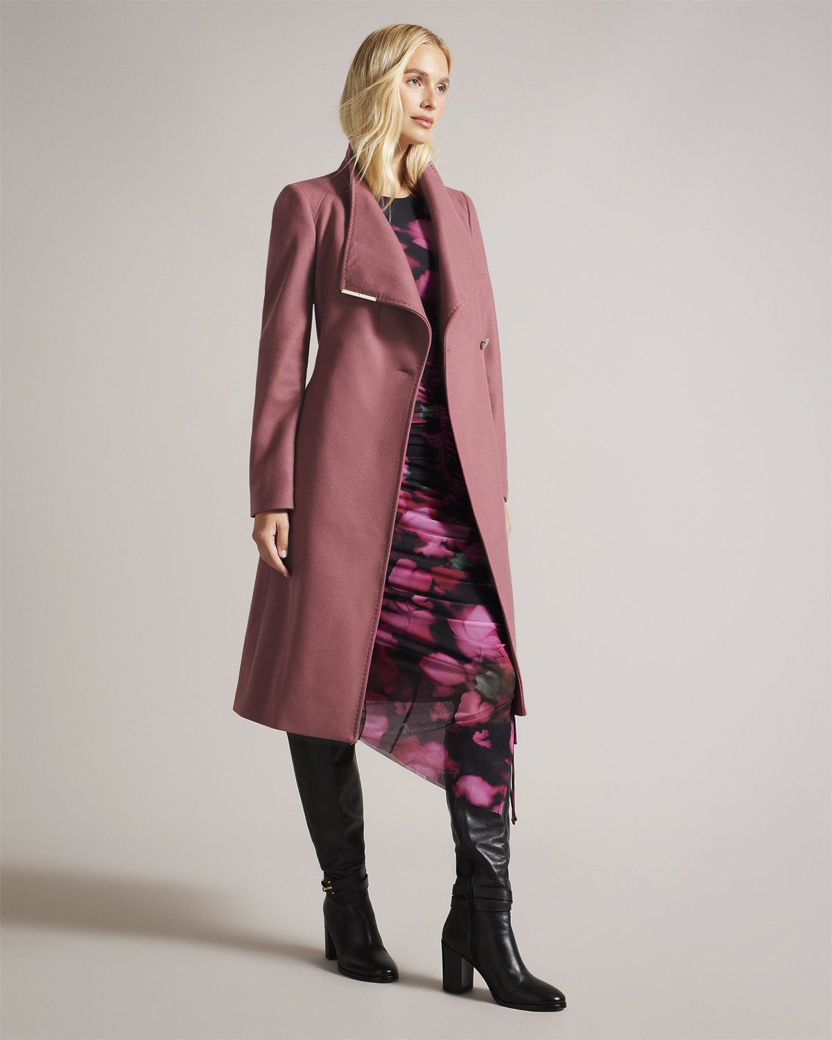 Rose Mid Length Wool Wrap Coat