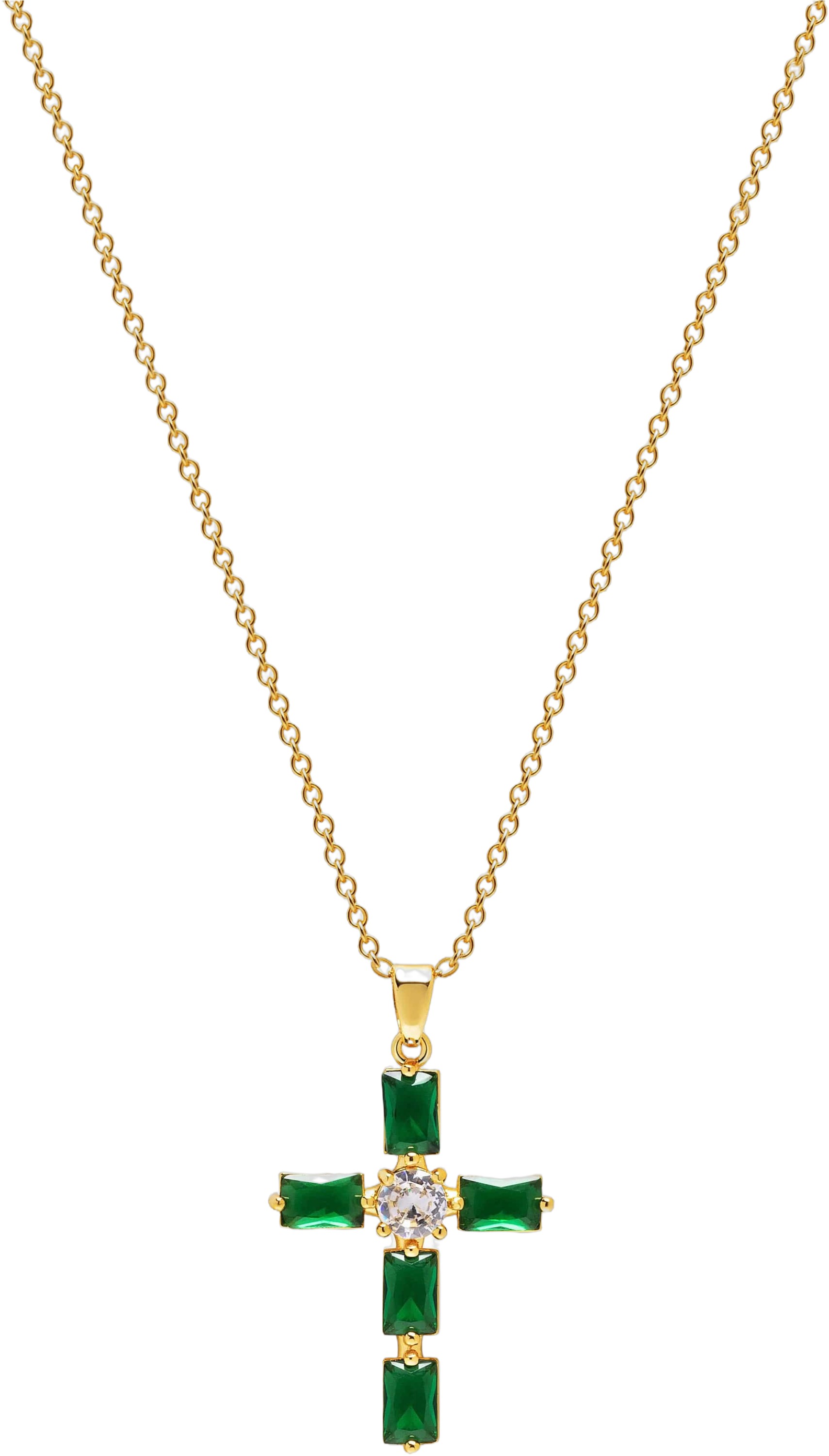 Women's Green CZ Cross Necklace