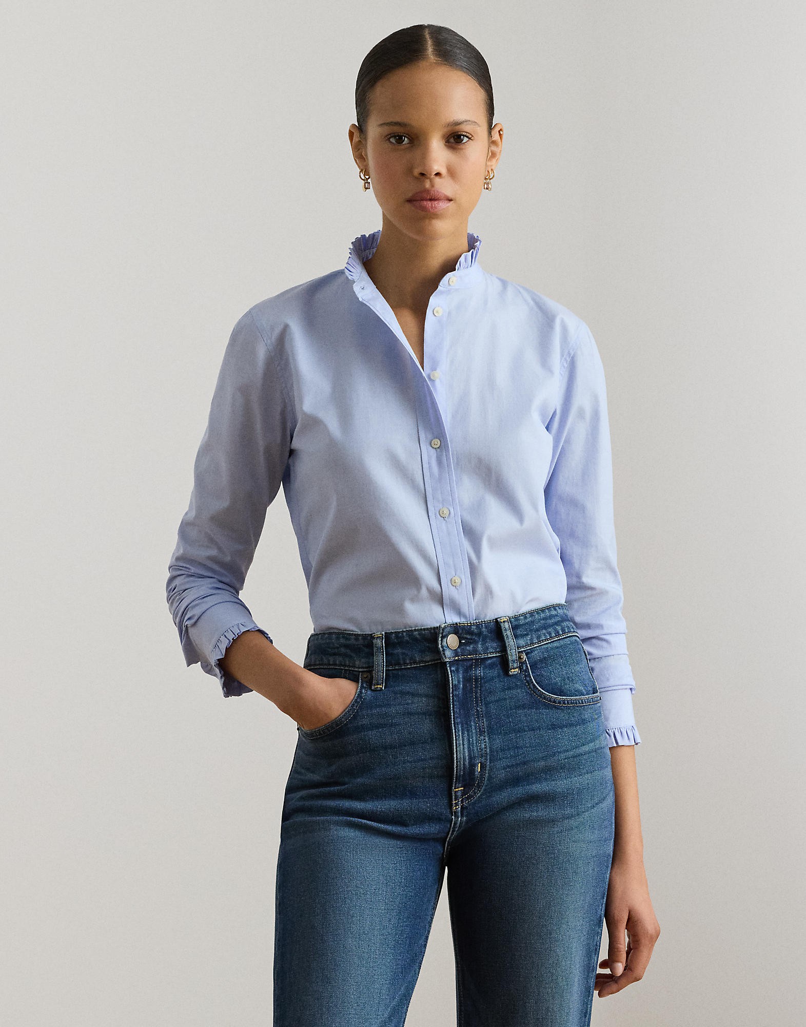 Ruffletrim End-on-end Cotton Shirt