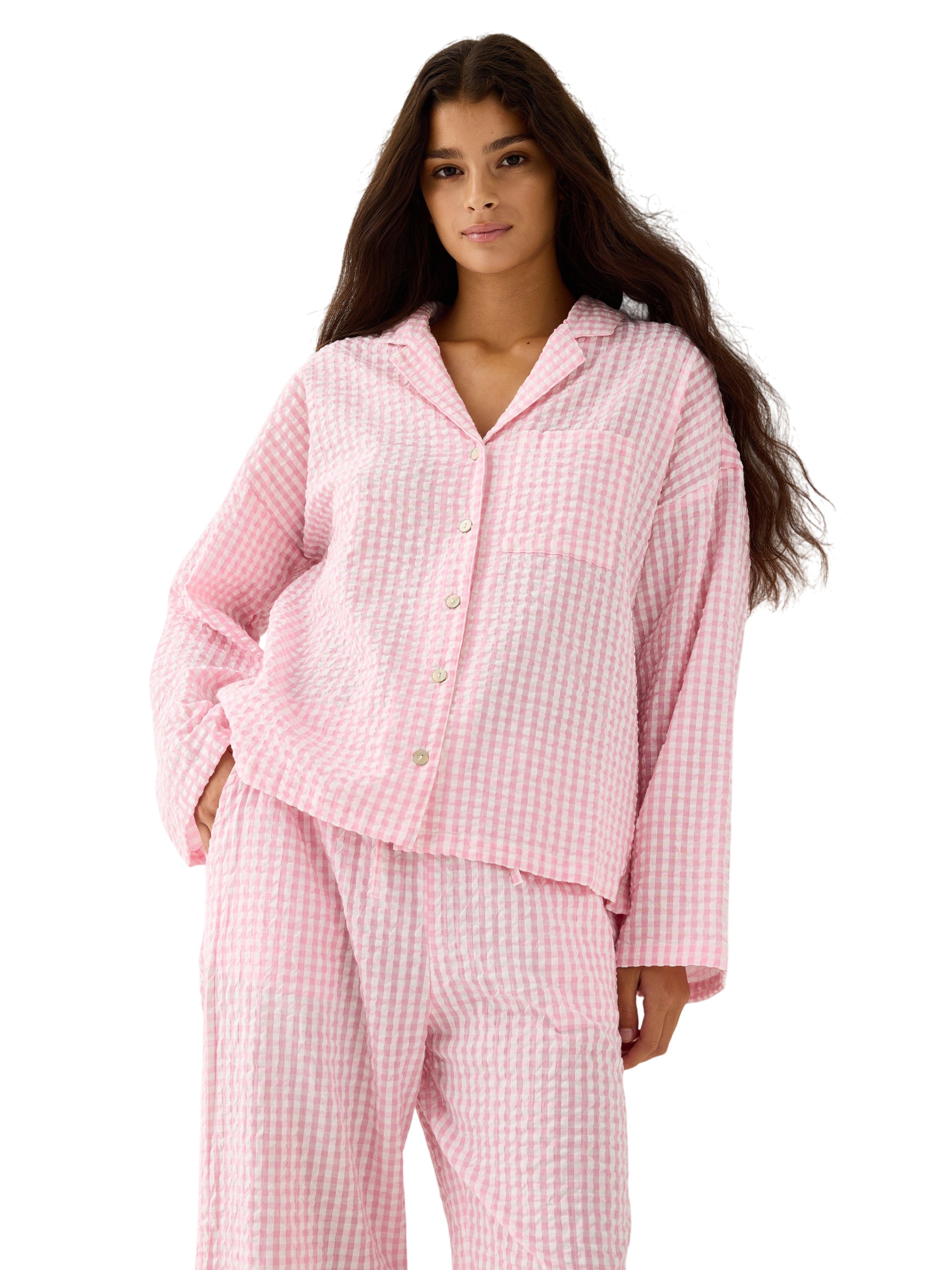 Pyjamasskjorte i Seersucker med lan