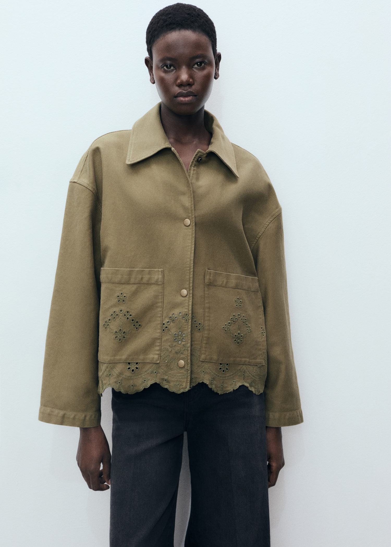 Cotton Overshirt With Openwork Deta