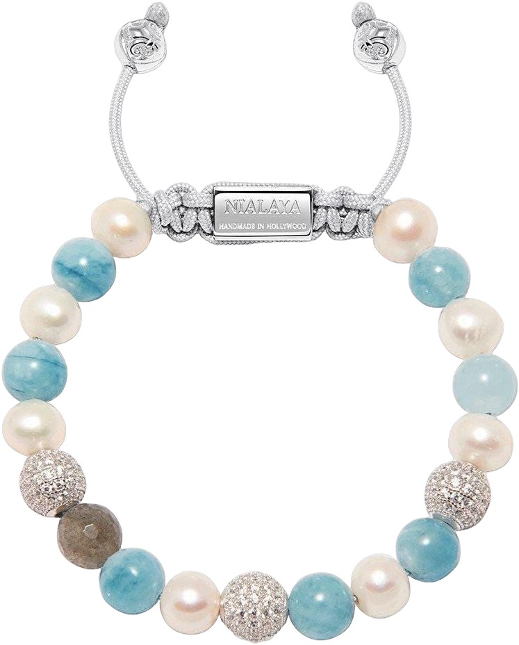 Women’s Beaded Bracelet With Aquamarine, Pearl, and Labrador