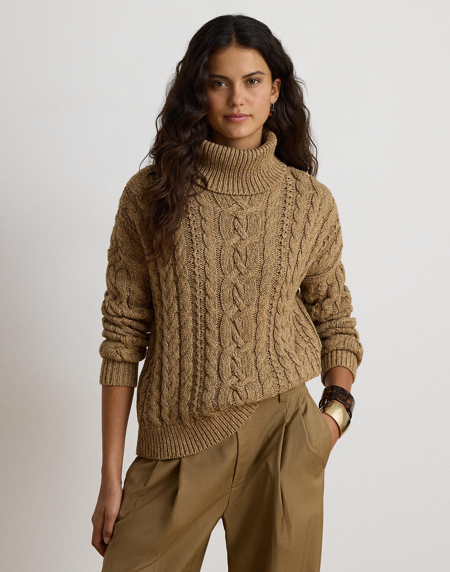 Marled Cableknit Turtleneck Sweater