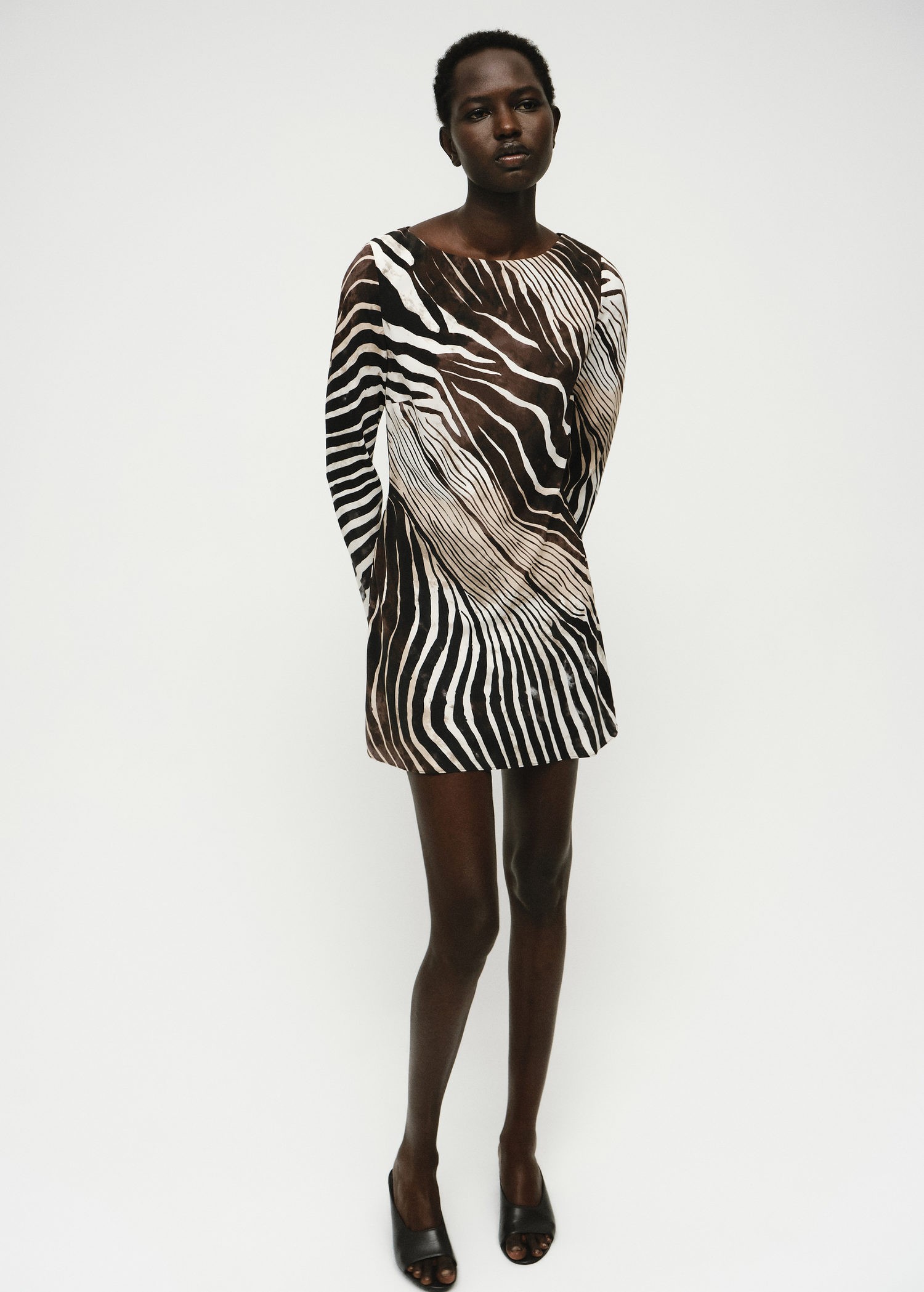 Zebraprint Dress With Flared Sleev