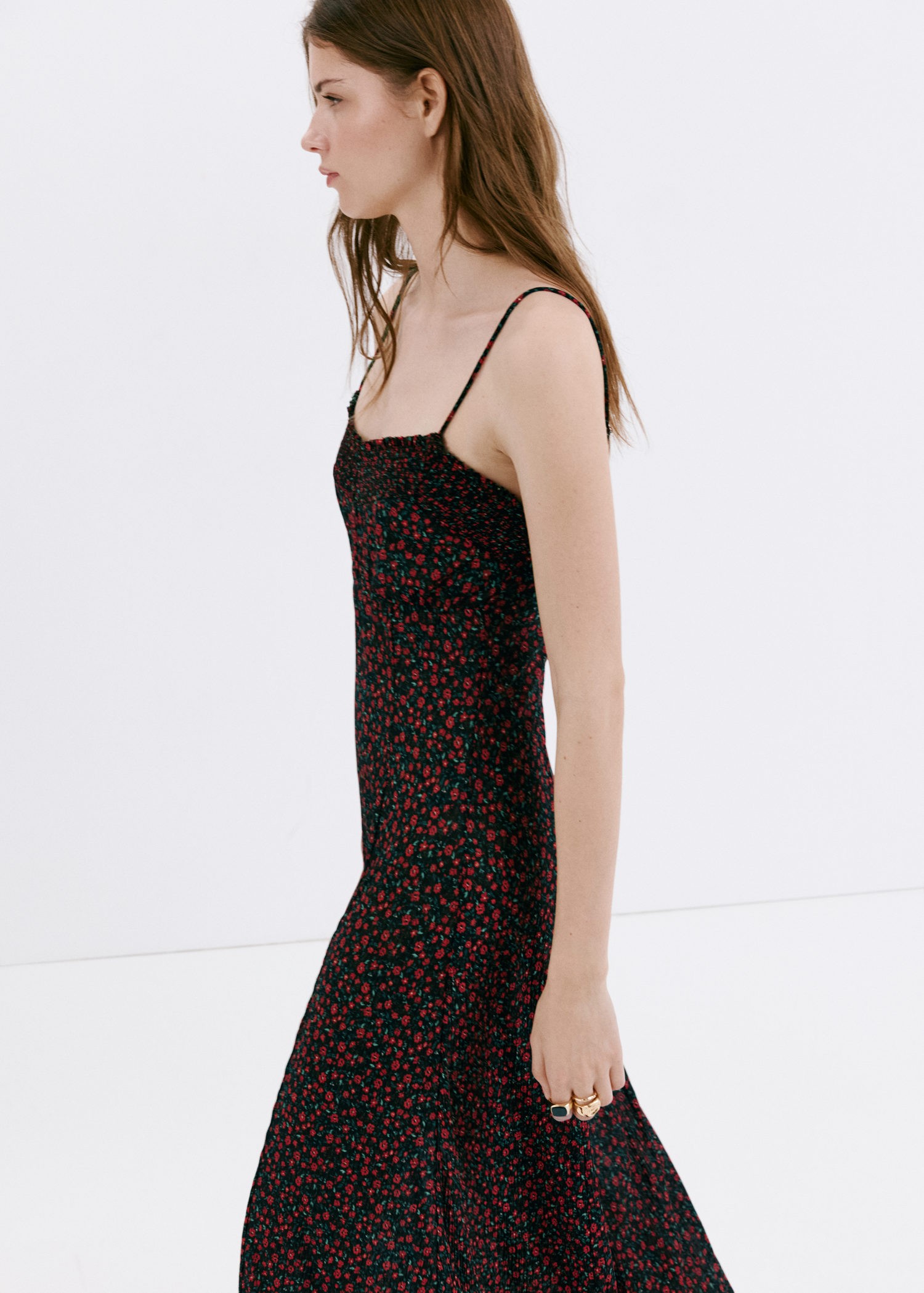 Floral Mididress With Gathered nec - Køb til DKK 159 - Spar 40%