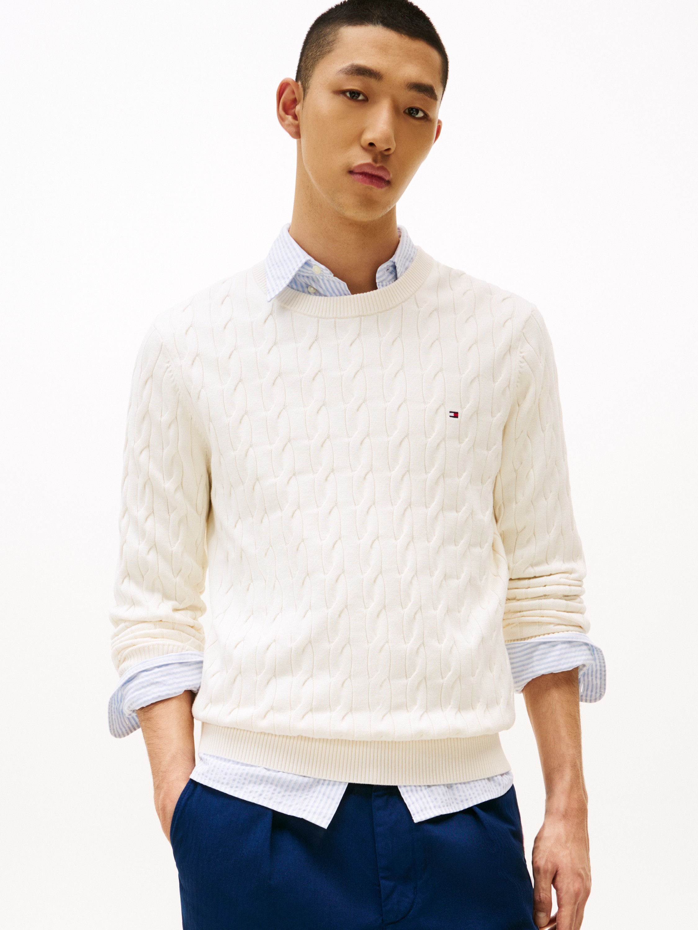 Classic Cotton Cable Crew Neck