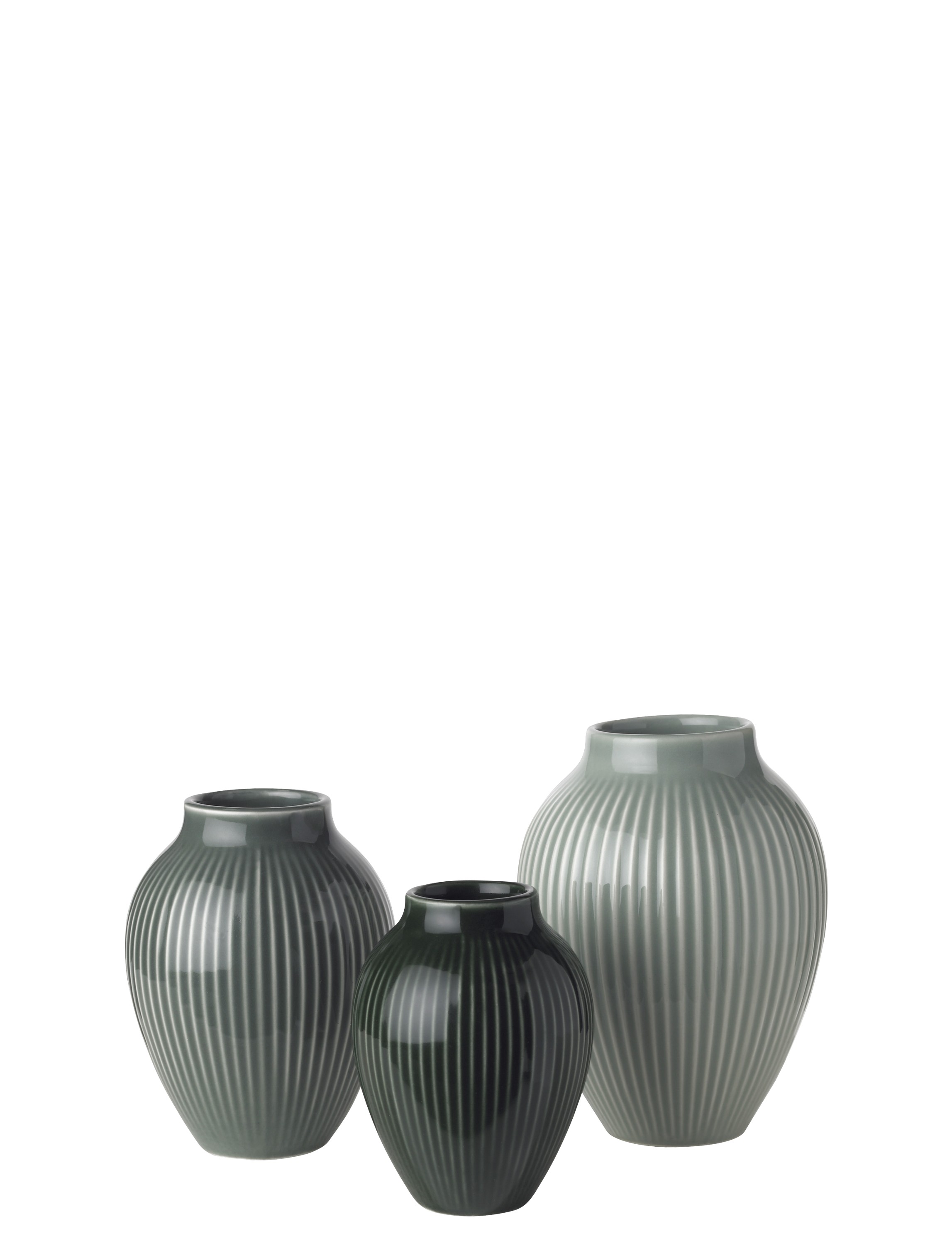 Knabstrup Mini Vase 3 Stk Ripple mat Misty Green, Celadon Green, Dark