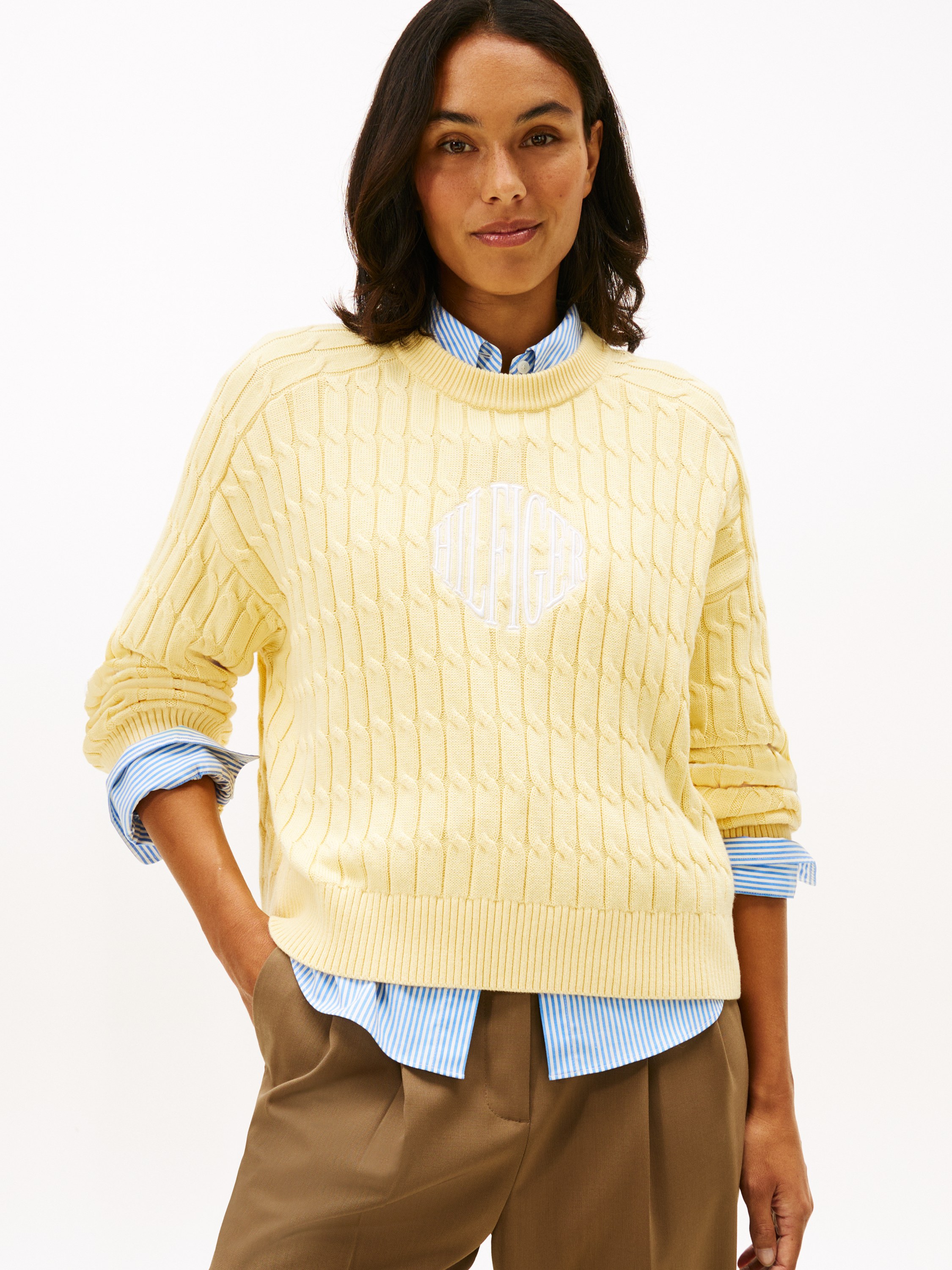 Logo Embroidery Relaxed Cable Knit Jumper - DKK 979 - Spar 30%