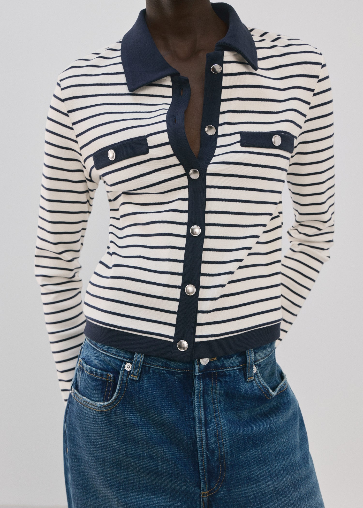 Striped Cardigan With Jewel Buttons