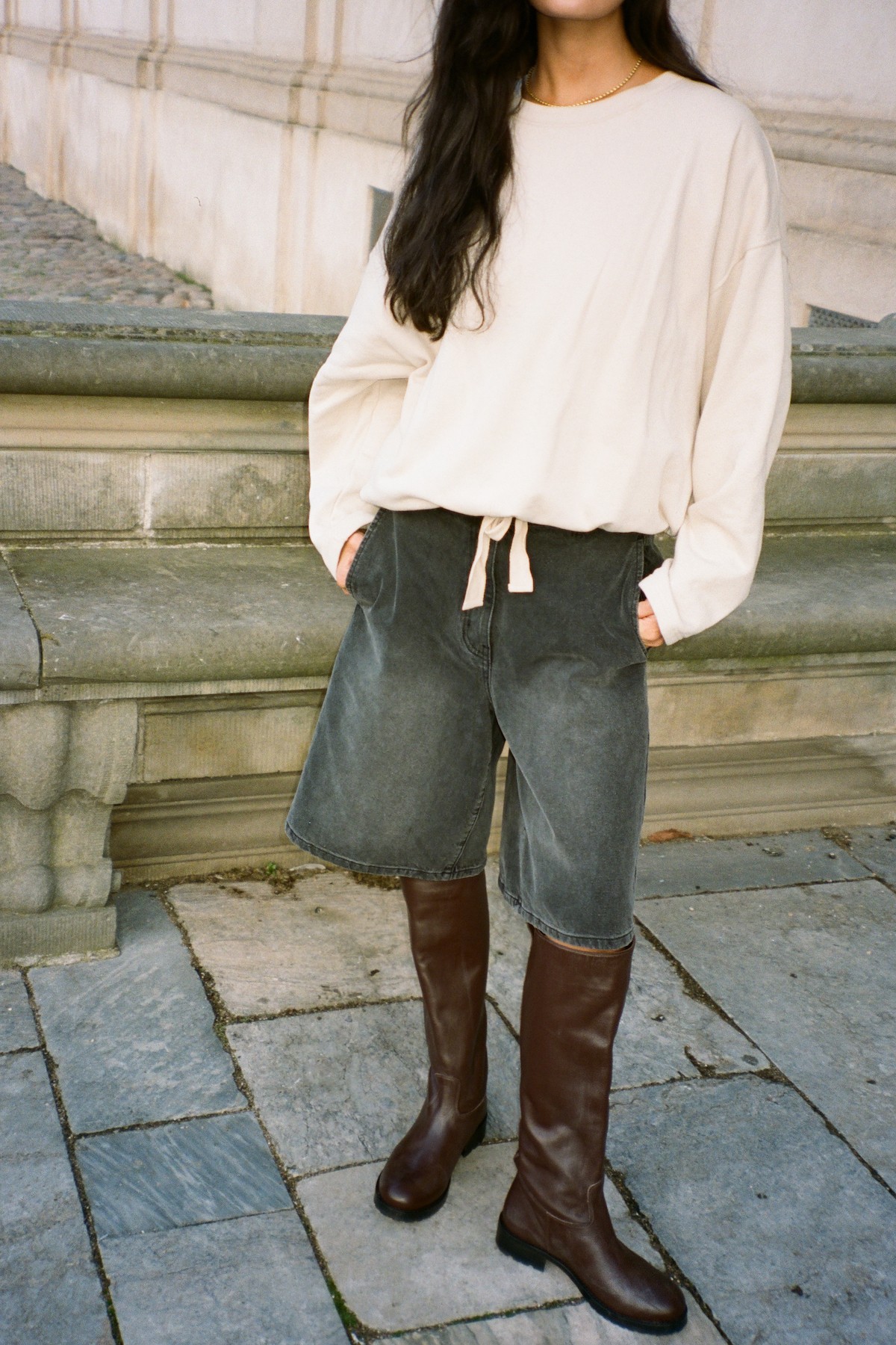 Denim Black Wide Shorts Raha