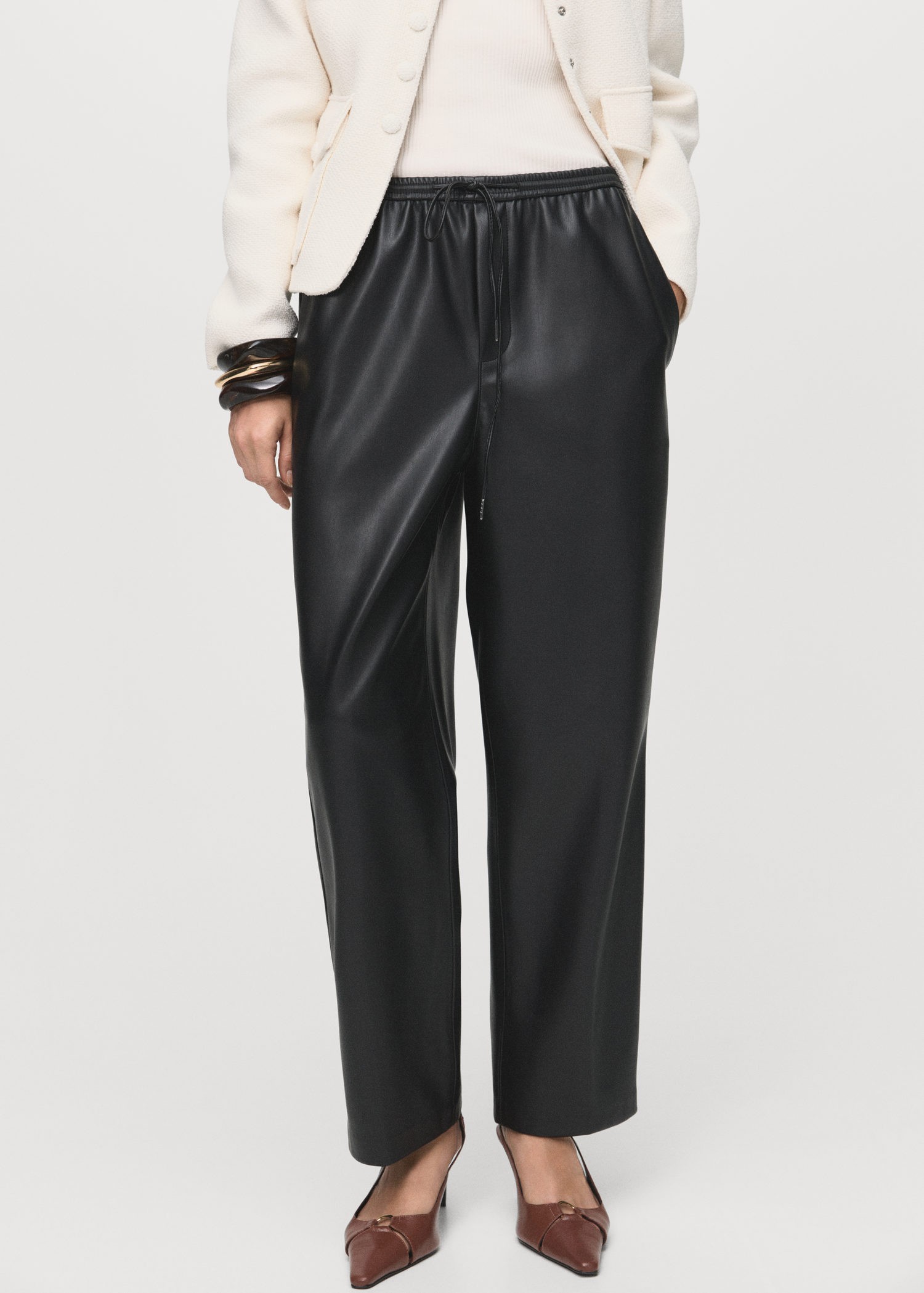 Leathereffect Elastic Waist Trouse