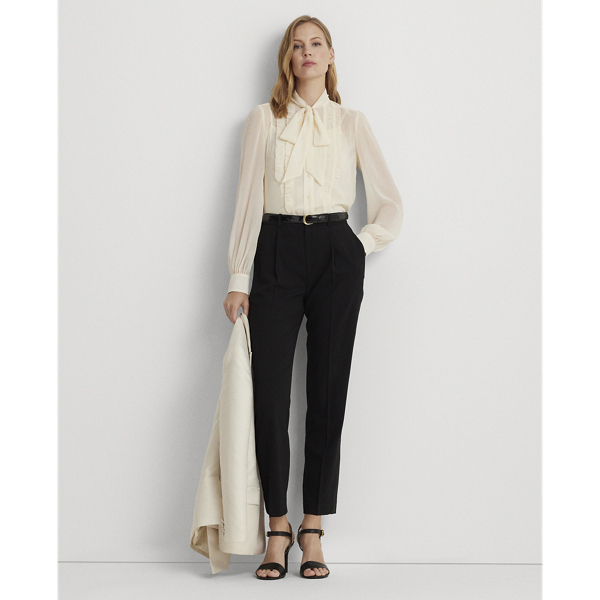Satinstripe Wool Crepe Straight Pant