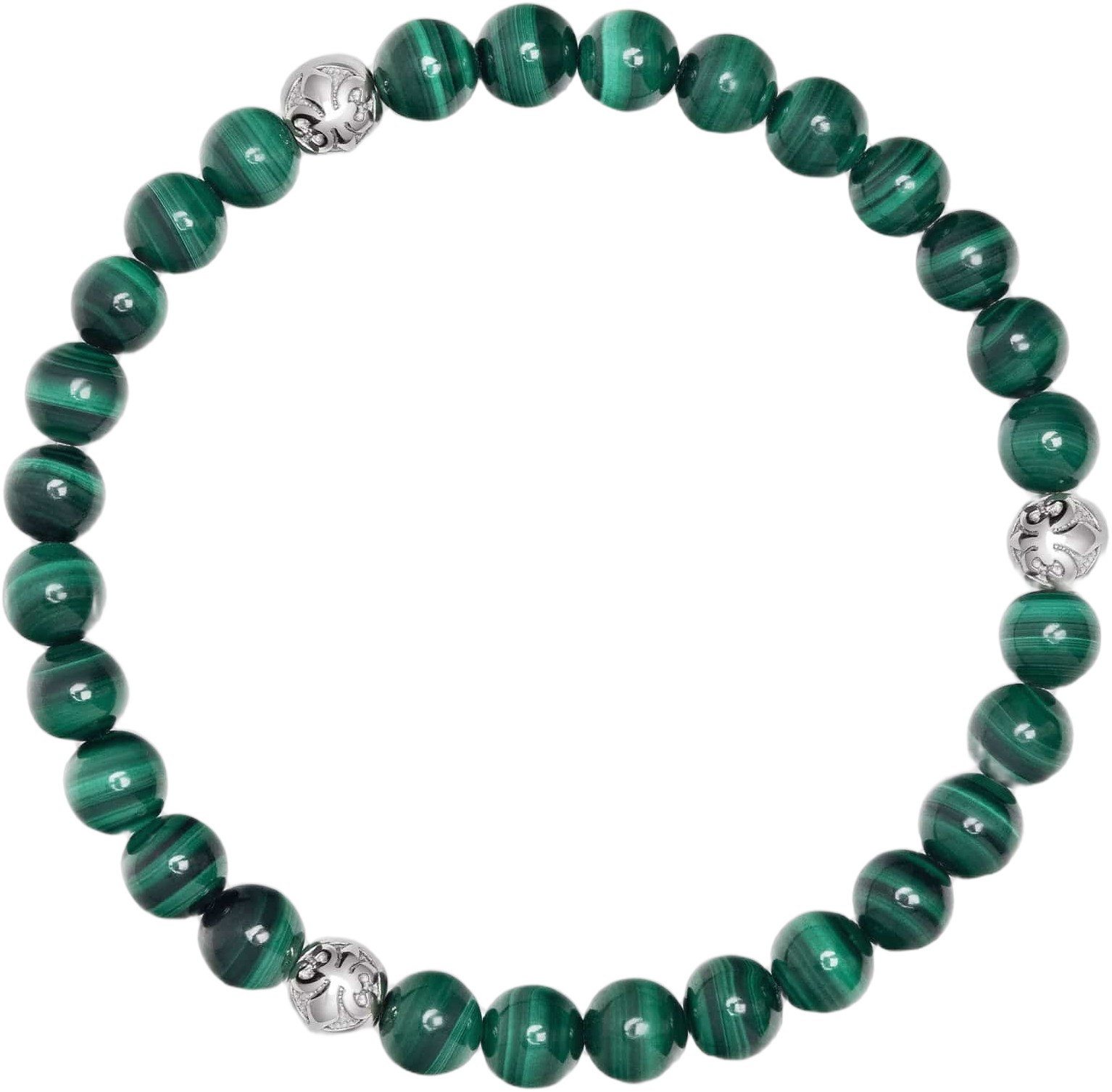 6mm Green Malachite Bracelet With Silver Balls