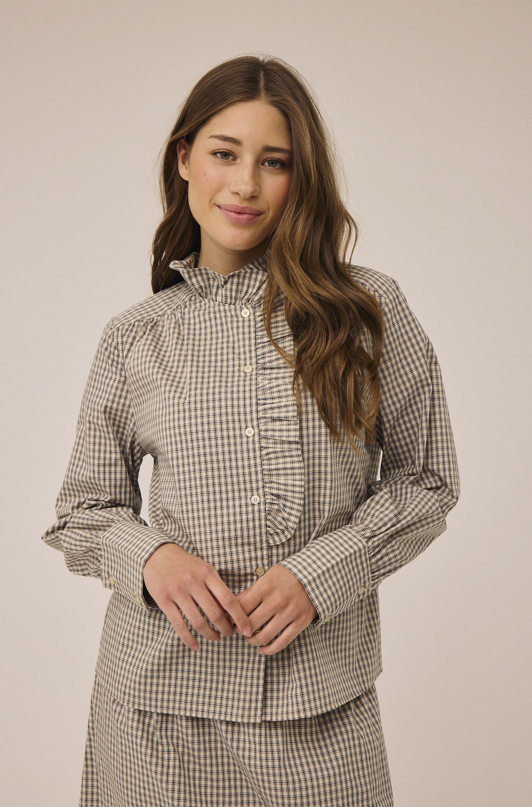 Ellen 4 Check Cotton Frill Shirt 100% Cotton Gots