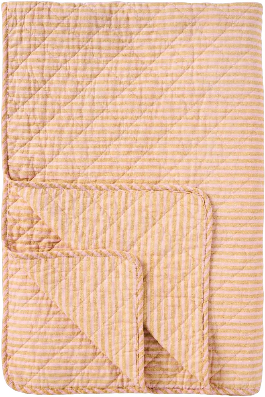 Quilt M/mustard og LyserÃ¸de Smalle Striber