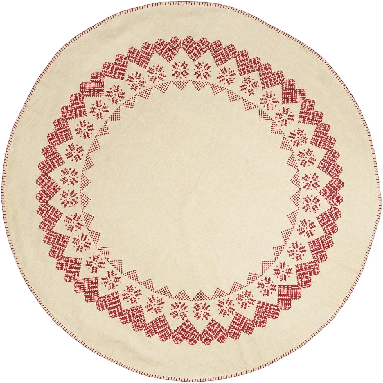 Juletræstæppe Natur M/rødt Mønster og Stikninger