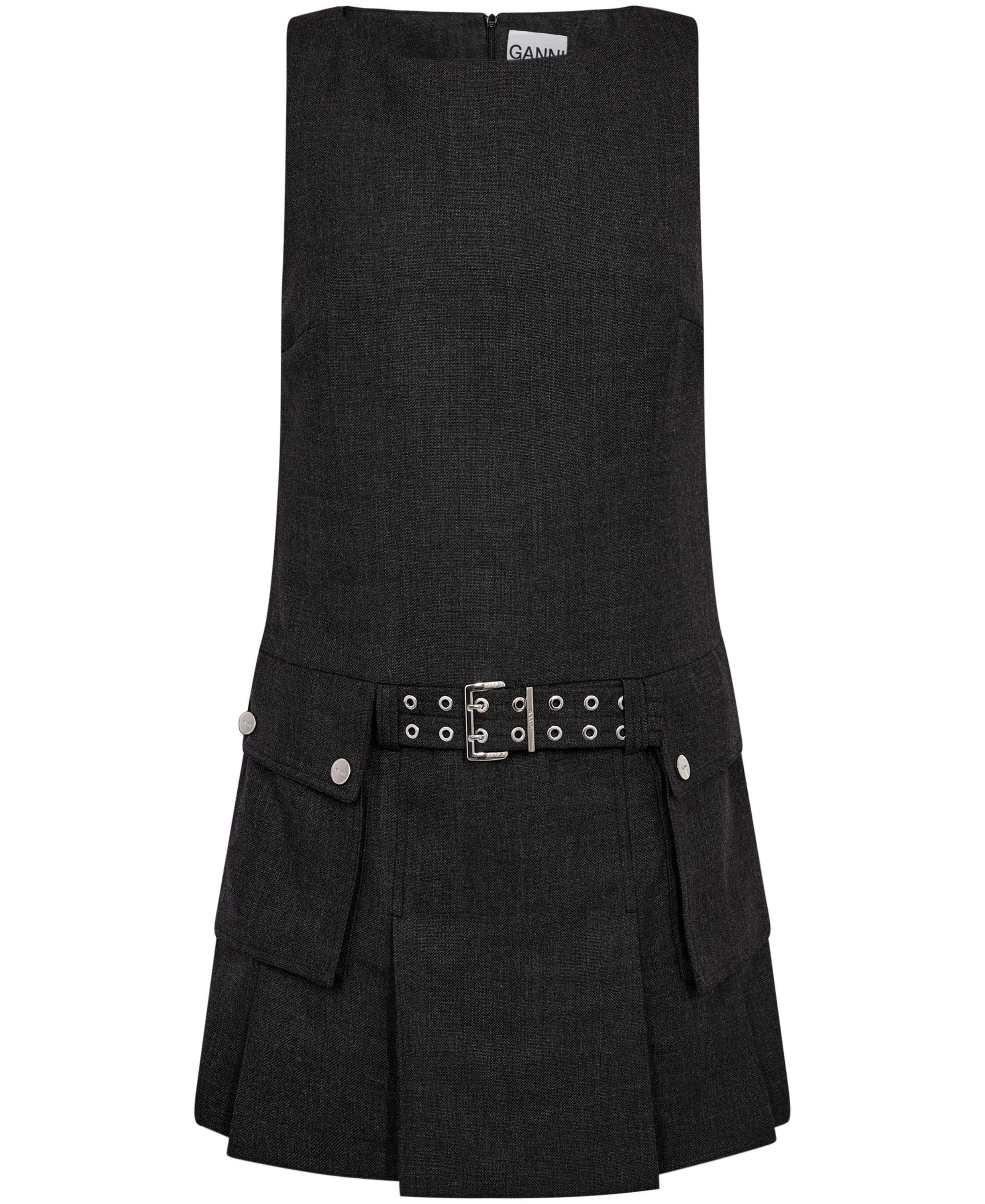 Wool Suiting Belted Mini Dress
