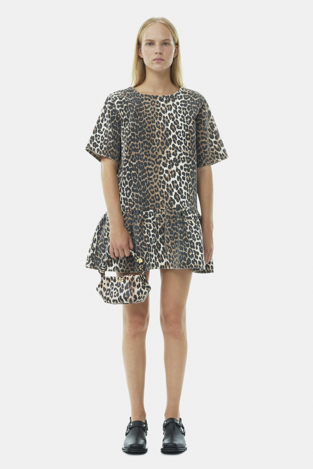 Print Denim Openback Mini Dress