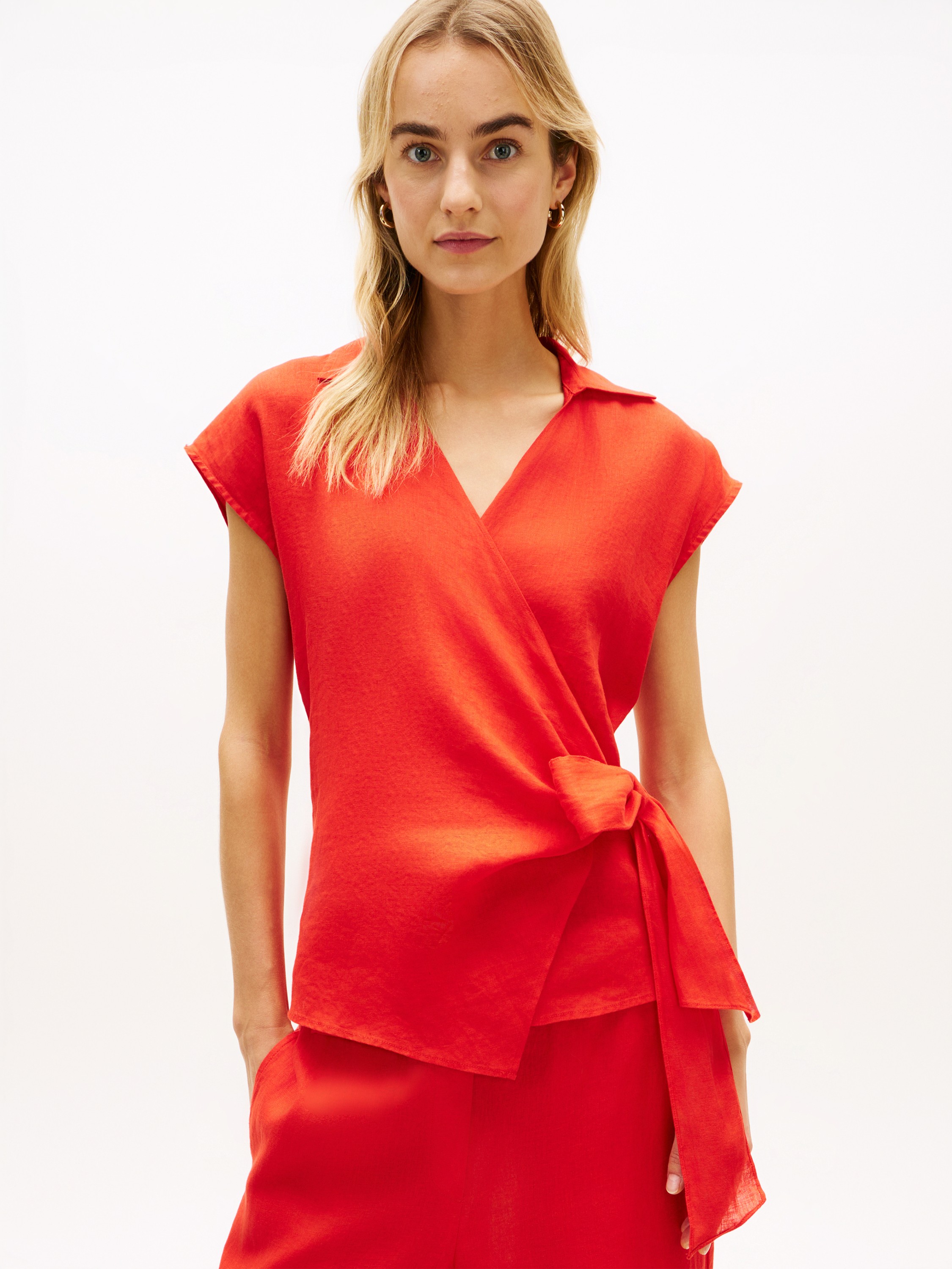 Pure Linen Wrap Knot Sleeveless Blouse