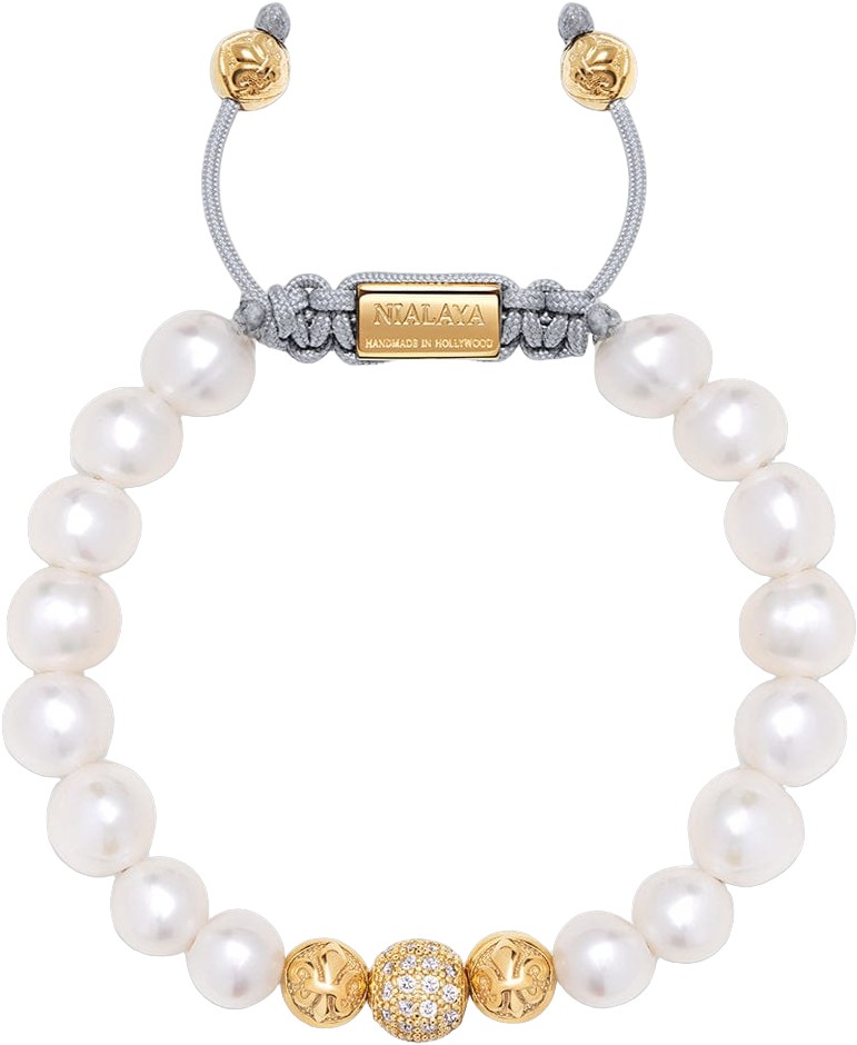 Women's Beaded Bracelet With White Sea Pearl and Gold