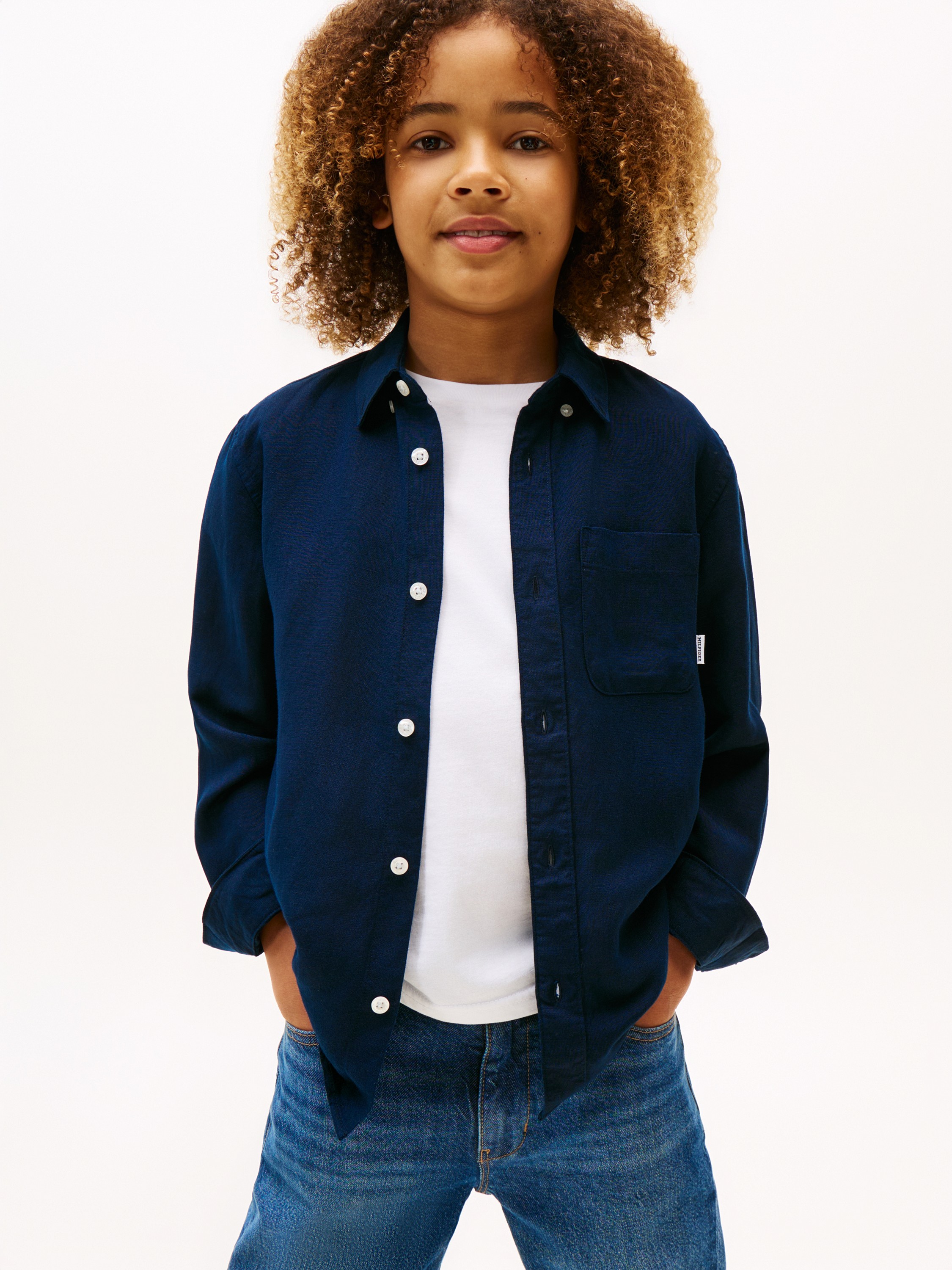 Relaxed Fit Flag Embroidery Linen Blend Shirt - Køb til DKK 265 - Spar 50%