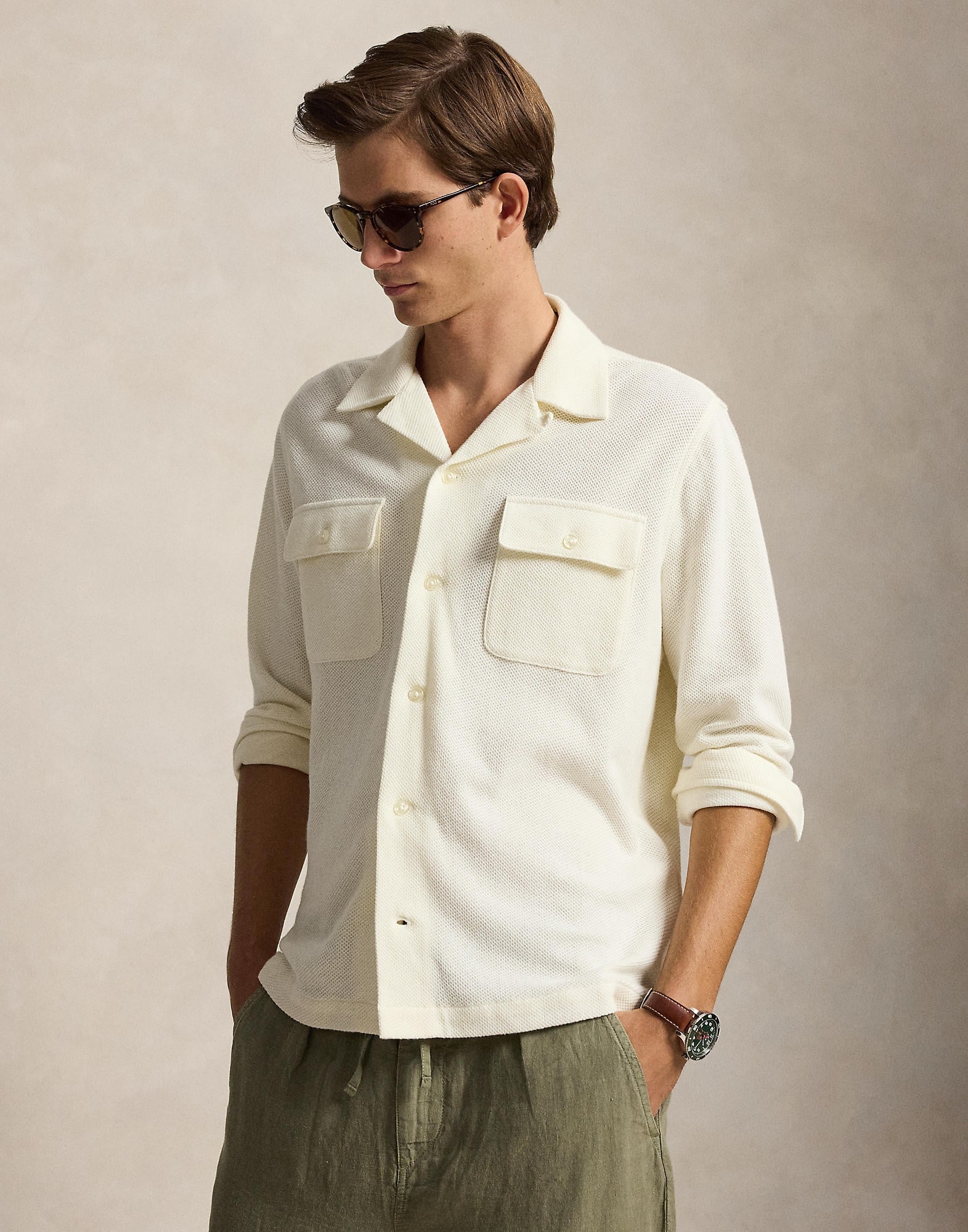 Standard Fit Honeycombmesh Camp Shirt