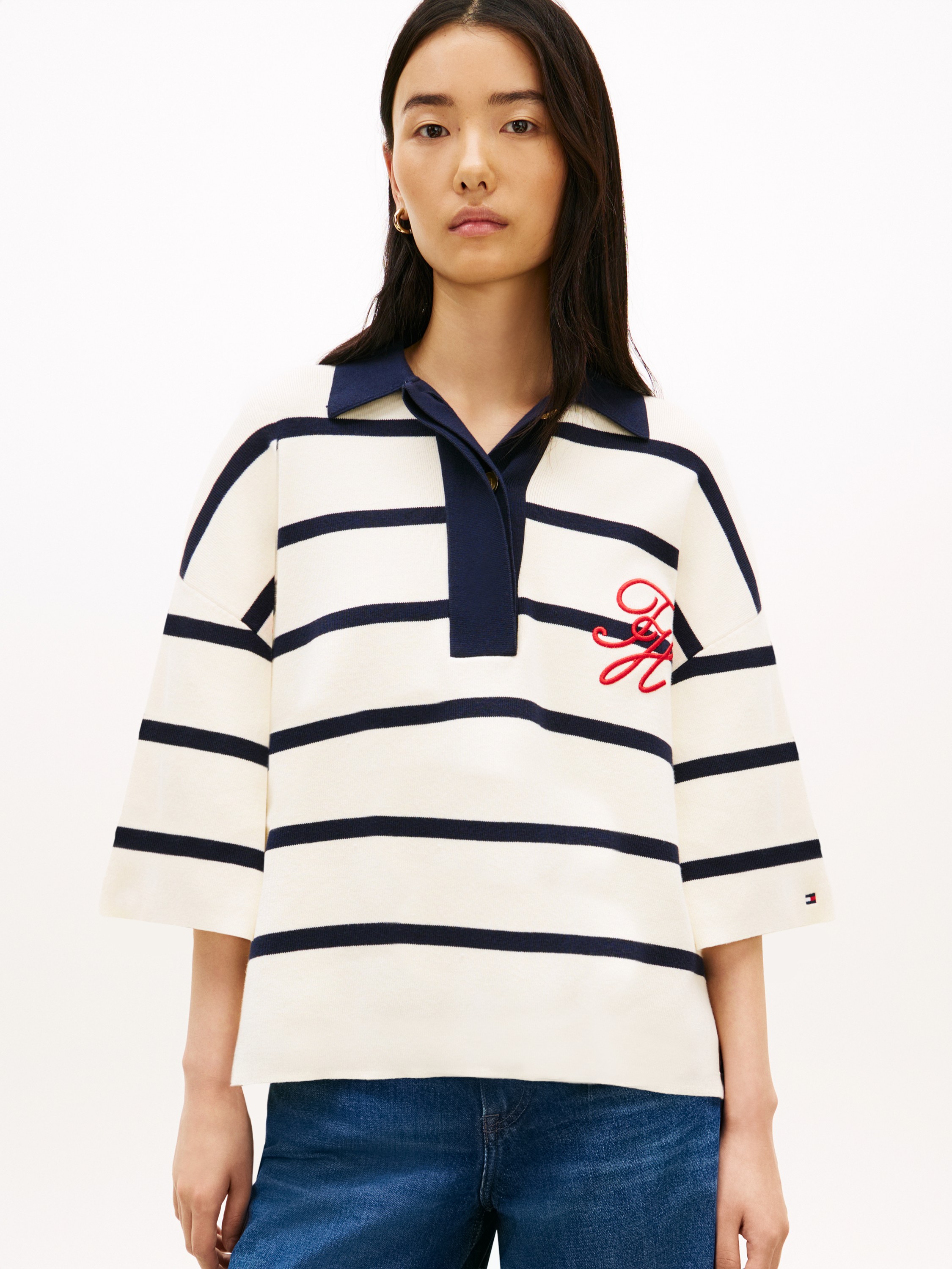 Premium Knit Goldtone Button Polo Jumper