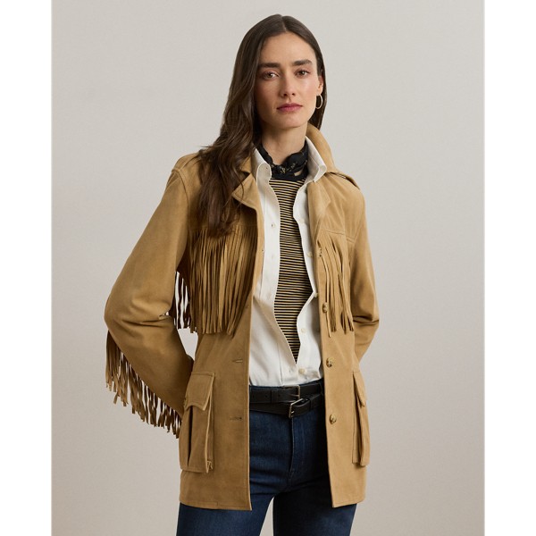 Fringetrim Belted Goat-suede Jacket