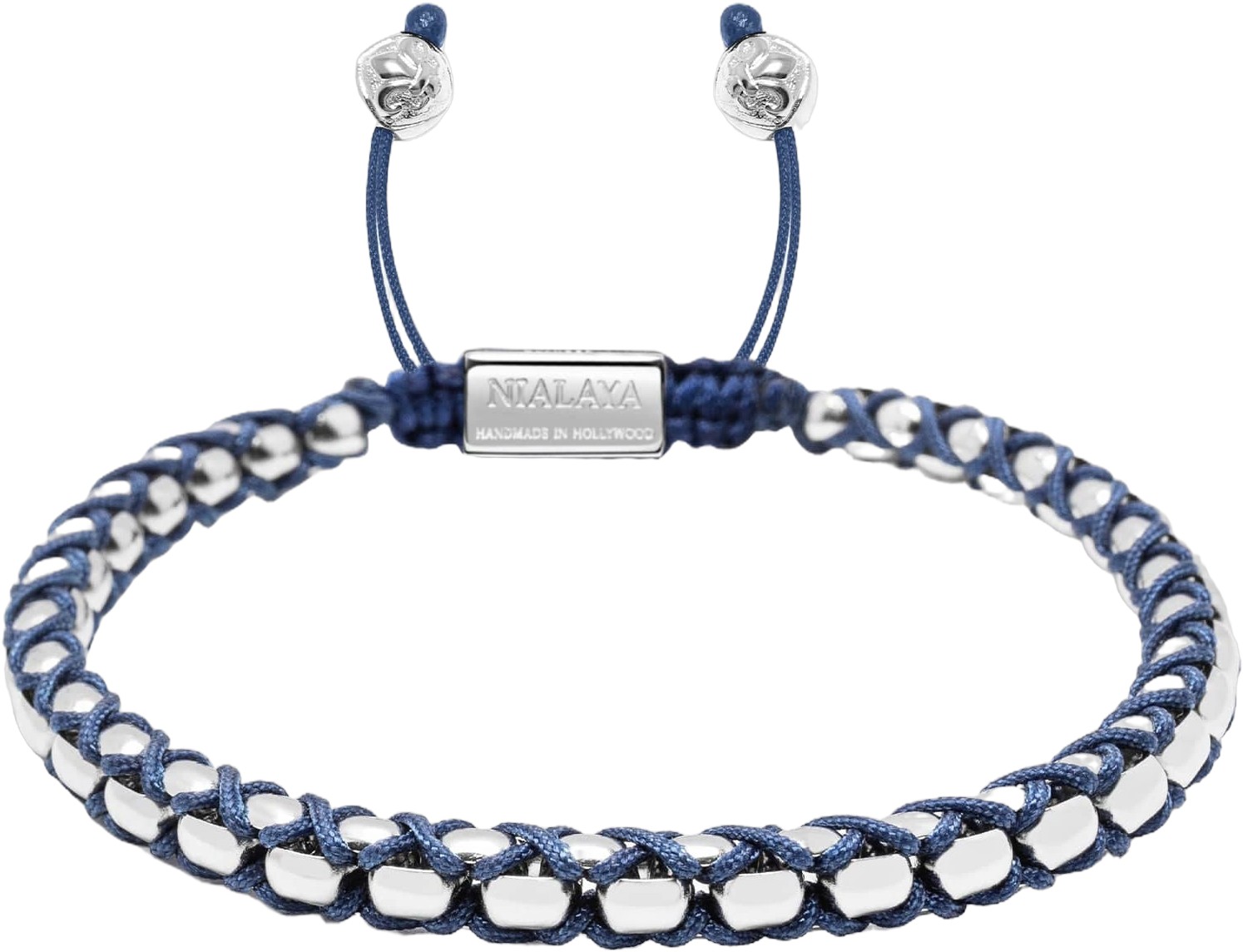 Navy String Box Chain Bracelet in Silver