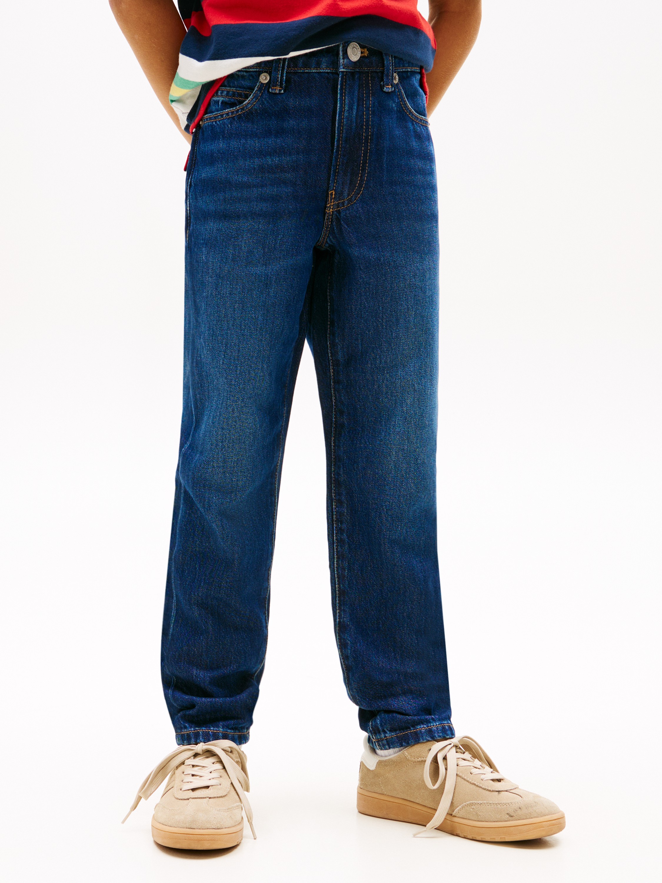 Whiskered Straight Leg Jeans