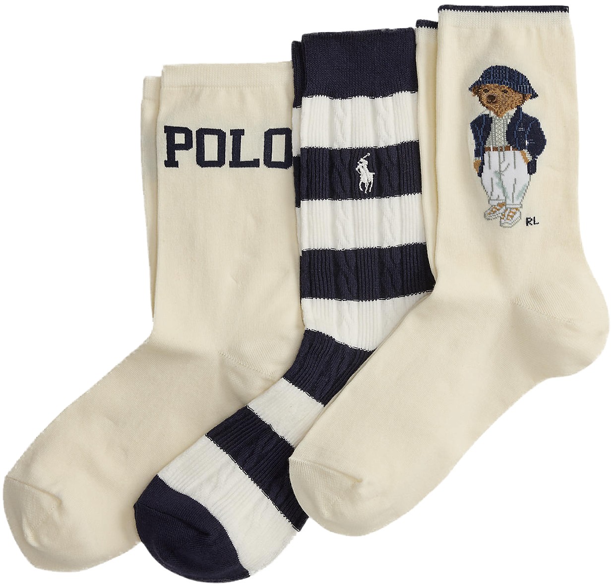 Polo Bear Striped Crew Sock 3pack