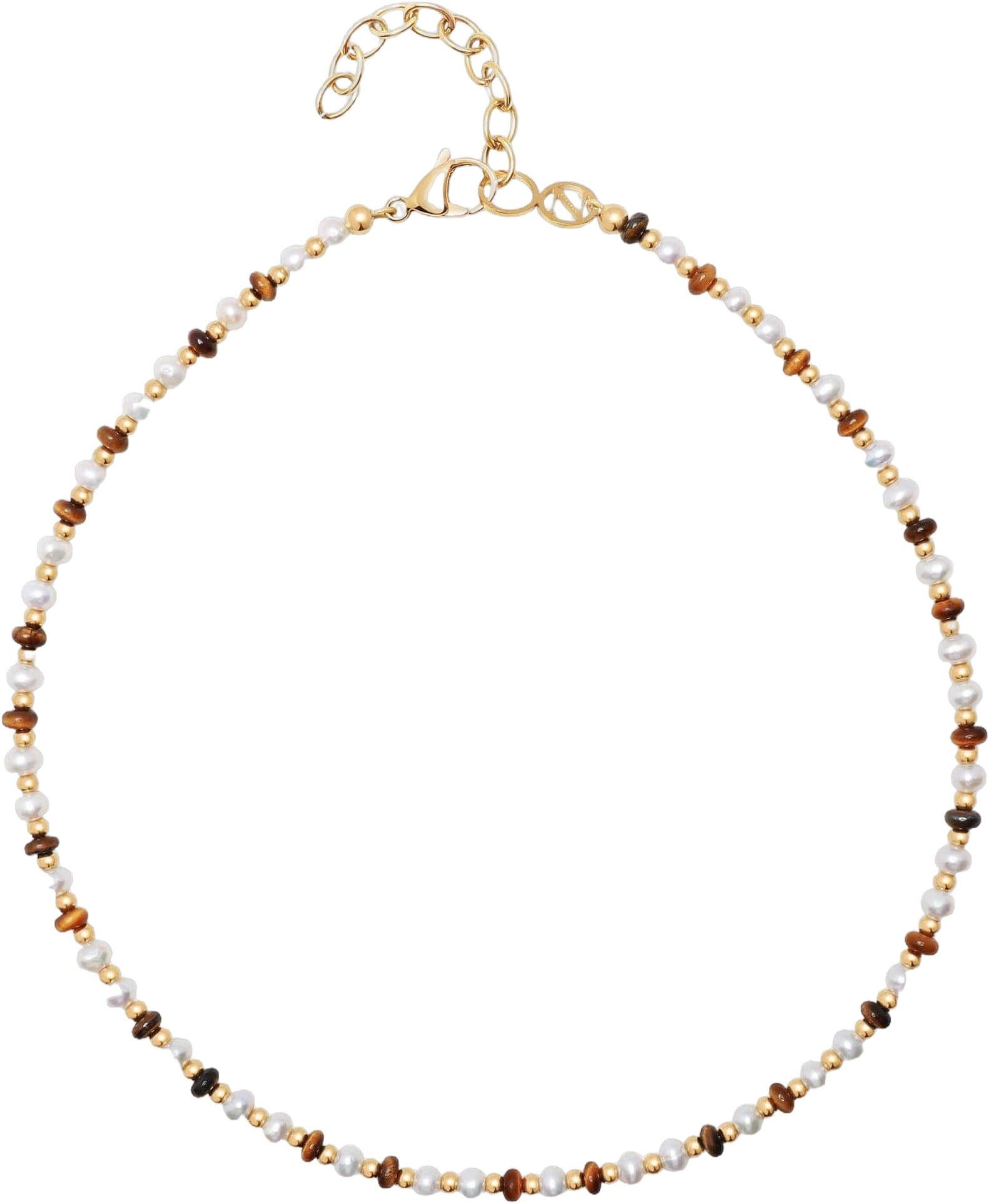 Women’s Mini Beaded Choker With Pearls and Tiger Eye
