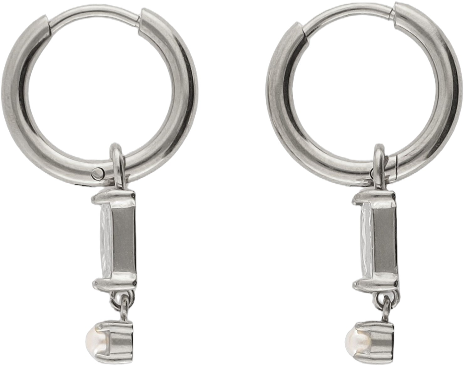 Earring Mini Hoop Square Strass Pearl