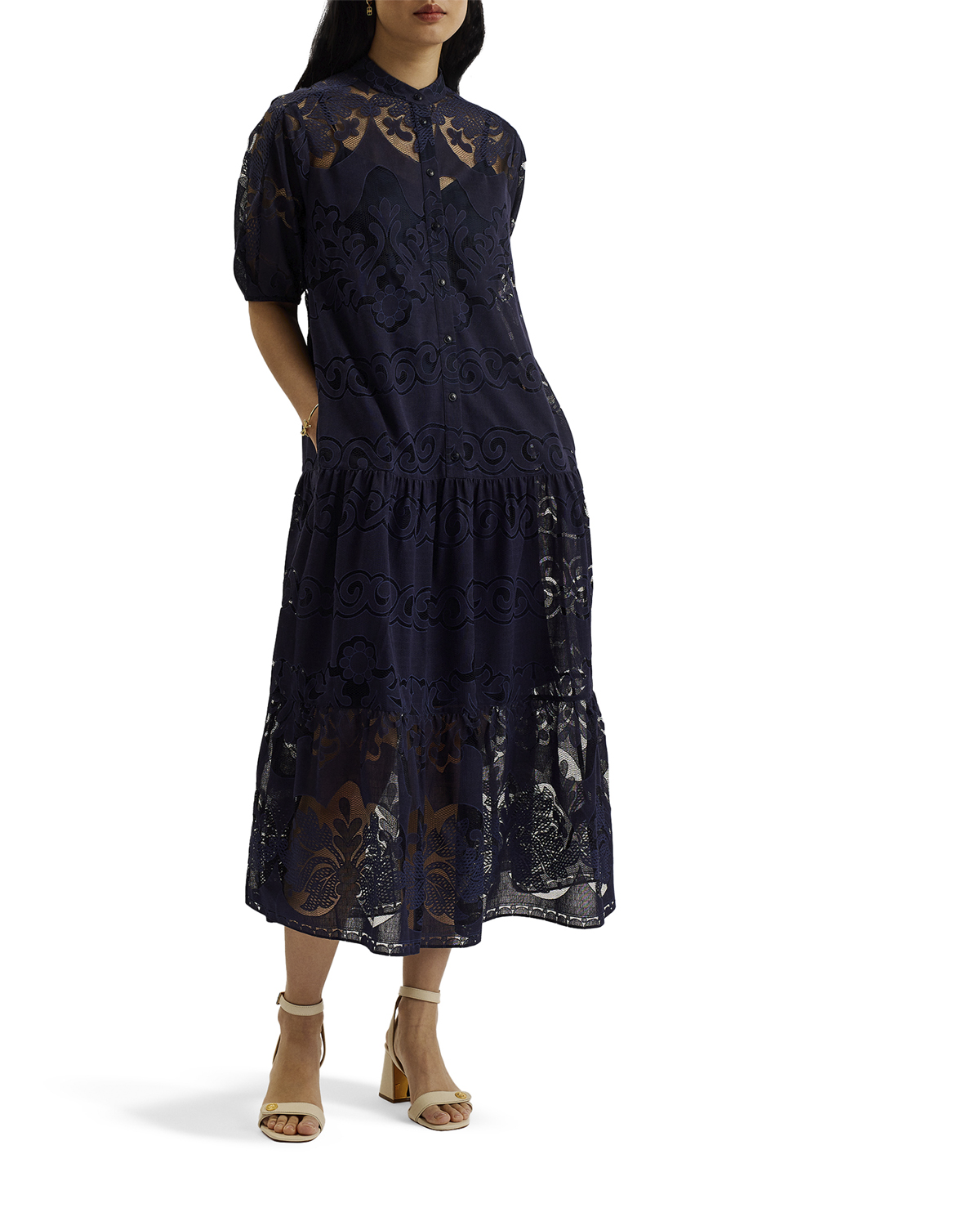 Xativa Laced Midi Shirt Dress With