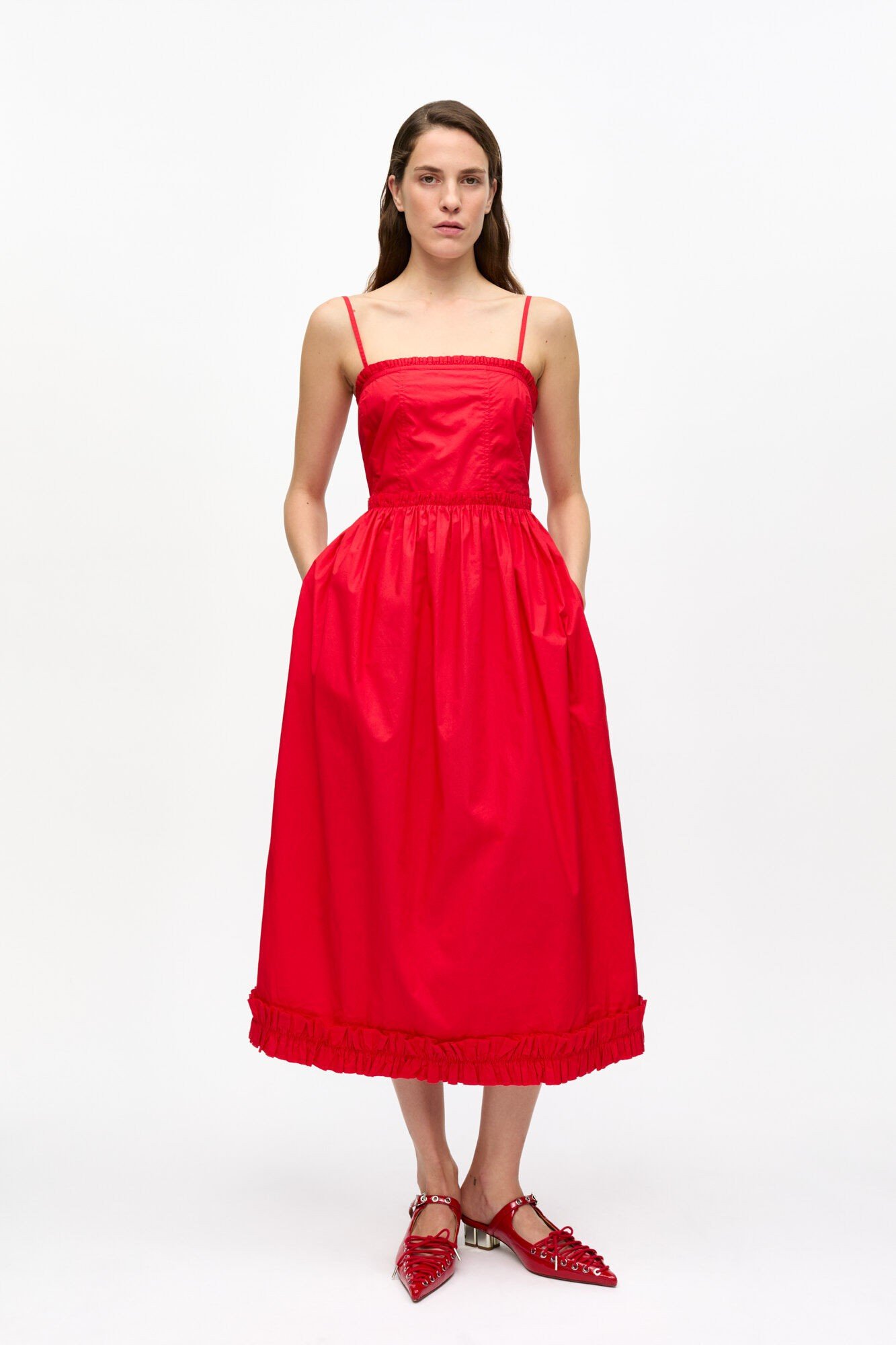 Cotton Poplin Strap Long Dress