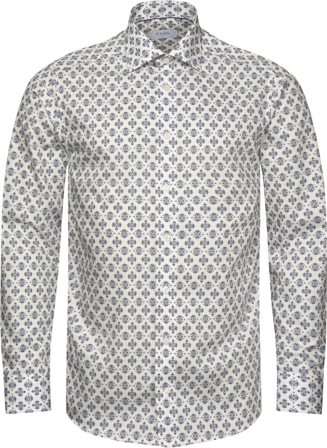 Slim Fit White Medallion Print Cotton & Tencel Lyocell Shirt