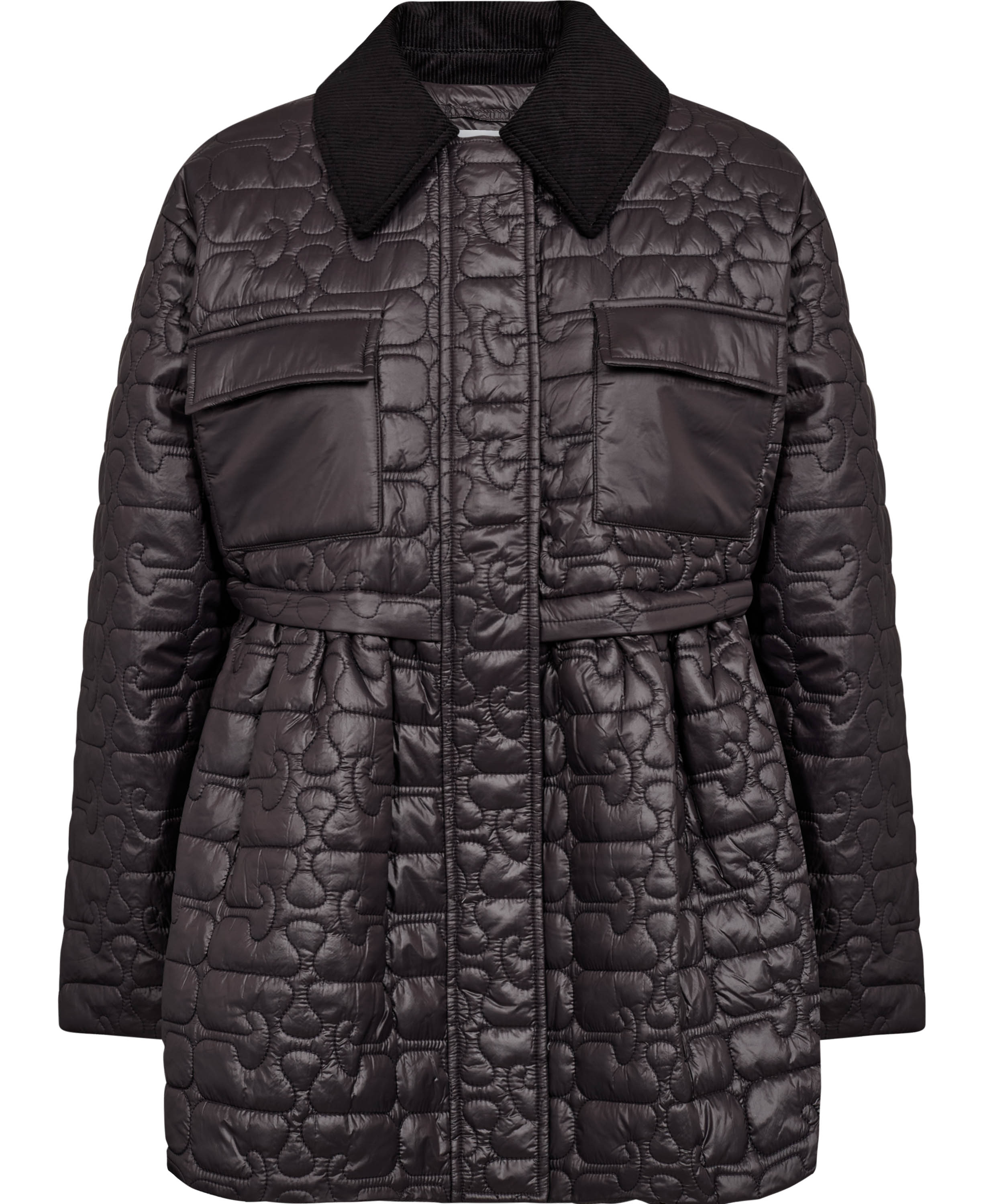 Shiny Quilt Midi Jacket w. Flare