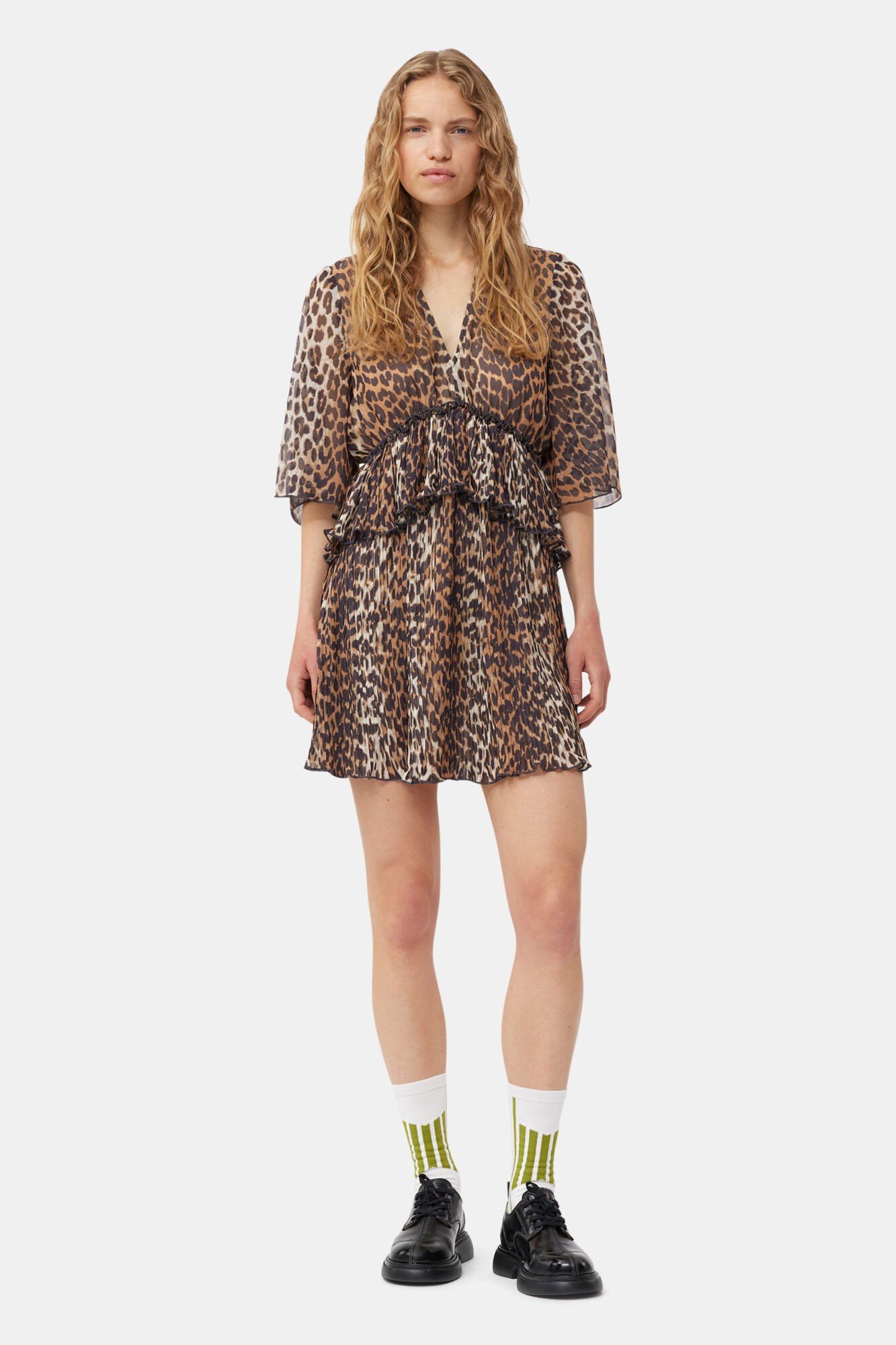 Pleated Georgette Vneck Flounce Mi