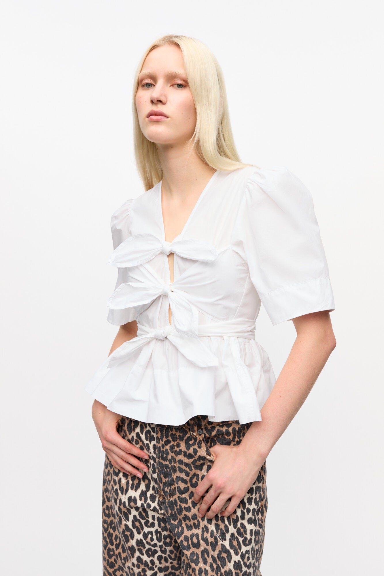 Washed Stretch Cotton Tie Strap Blo