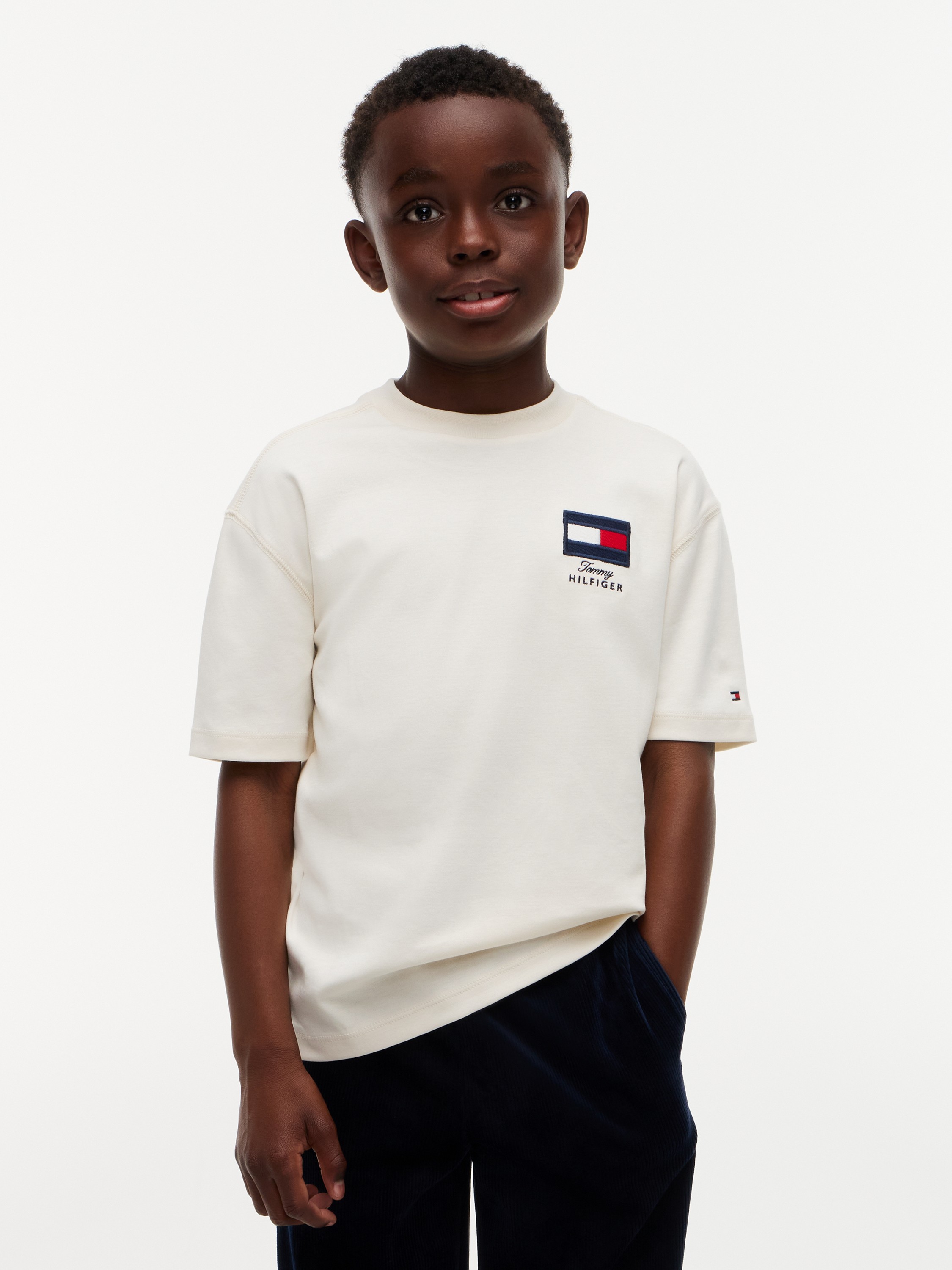 Flag Logo Embroidery Crew Neck Tshirt